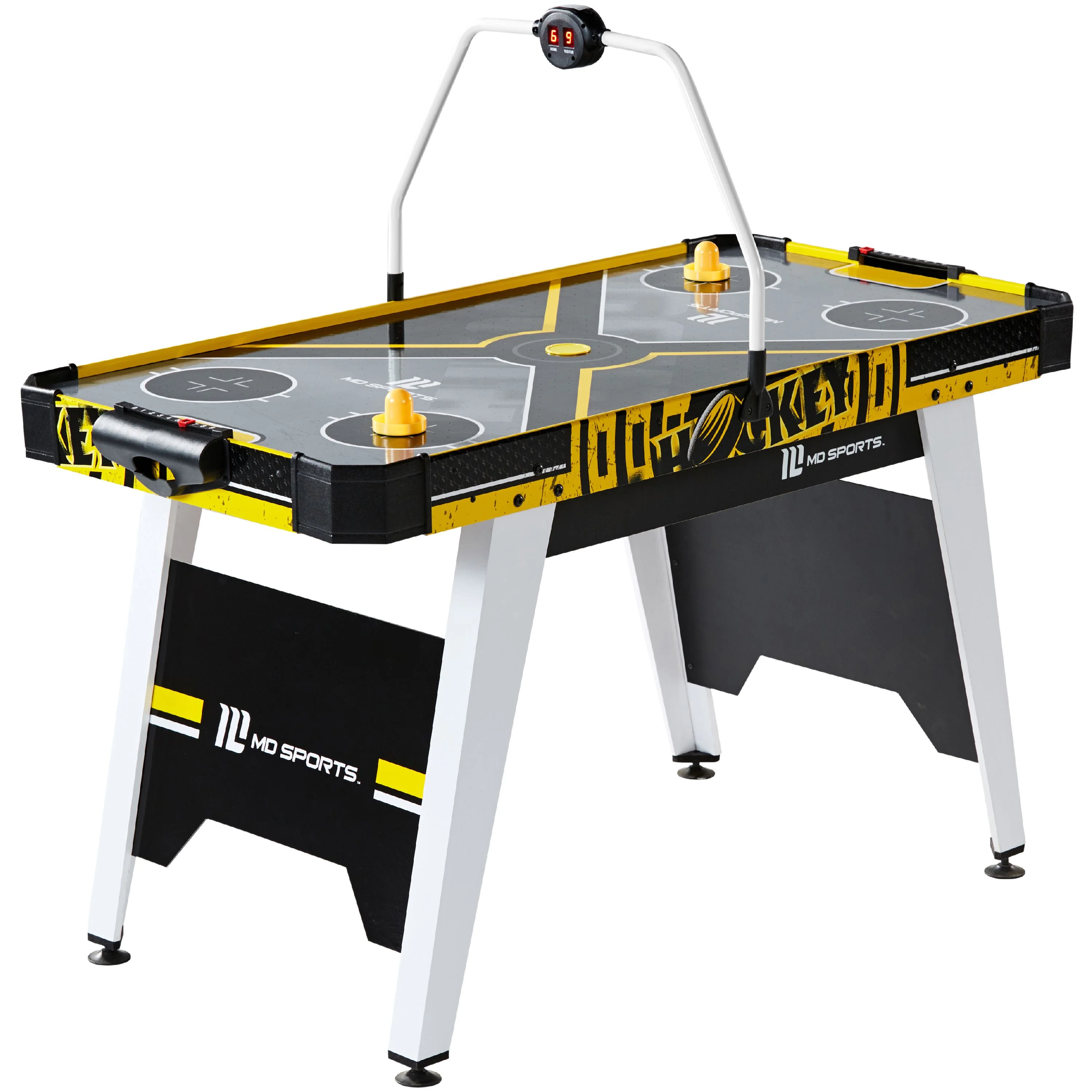 54" Air Hockey Table, Overhead Electronic Scorer, Black/Yellow, by MD Sports