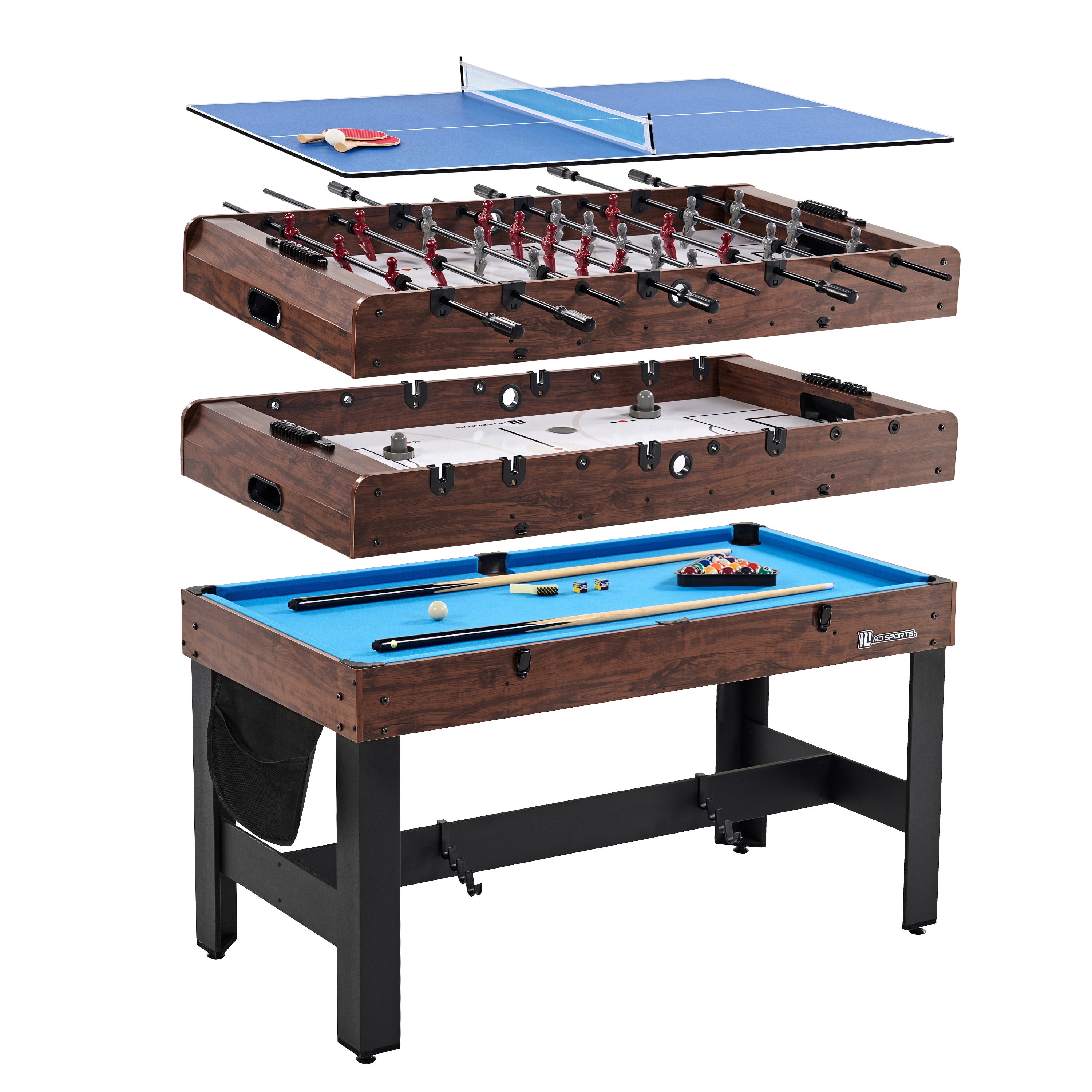 54" 4-in-1 Multi Game, Billiards, Table Tennis Pong Table, Air Hockey, Foosball, by MD Sports