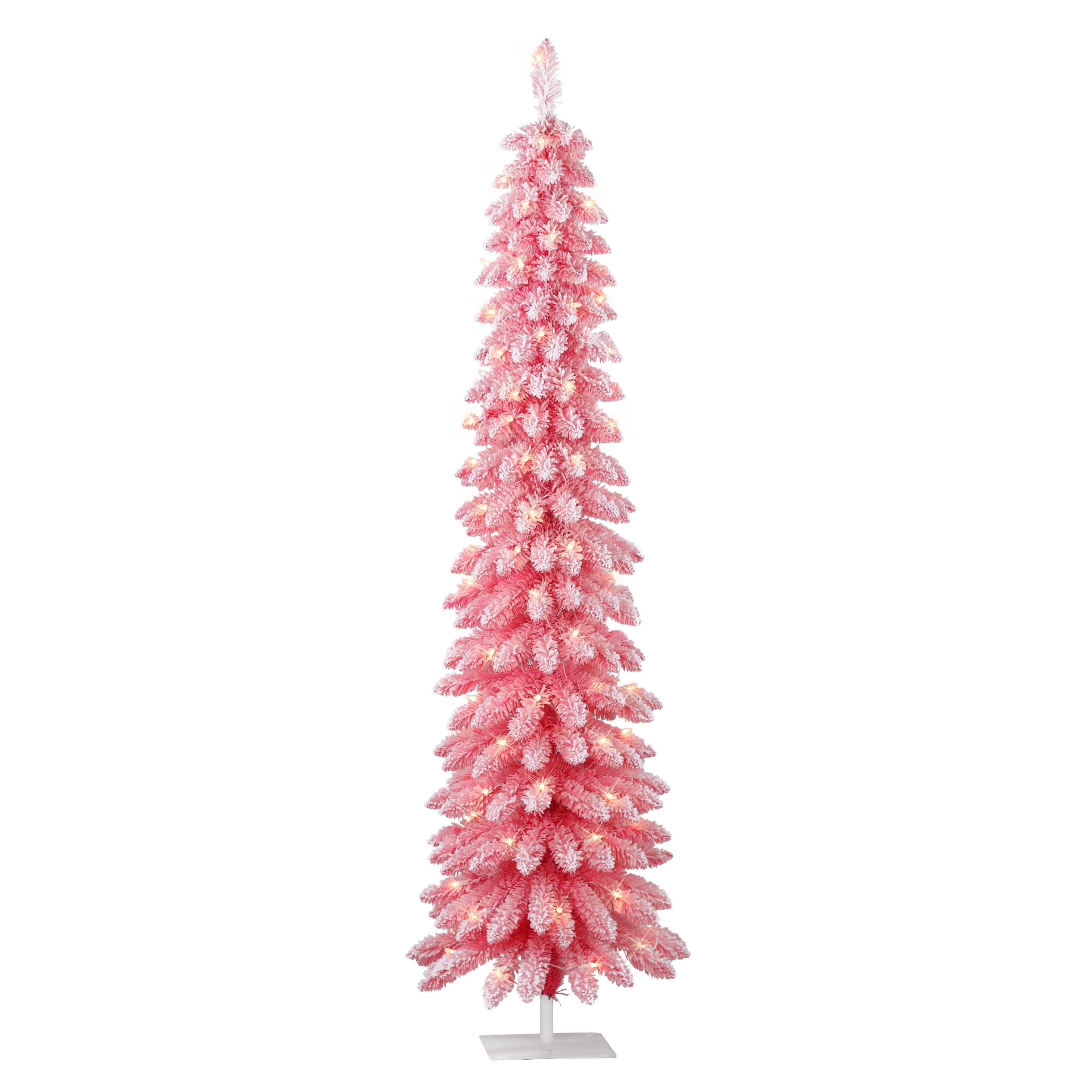 6 ft Pre-Lit Flocked Pink Artificial Alpine Pencil Tree