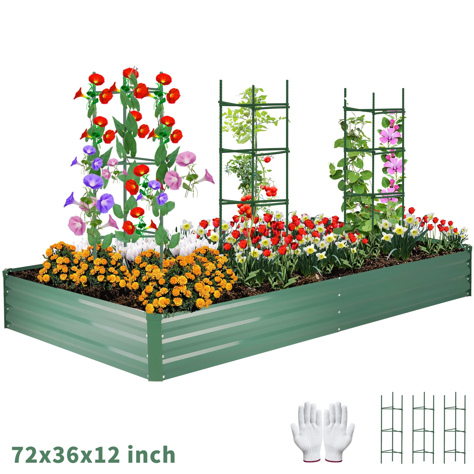 6 x 3 x1 Ft Galvanized Garden Bed Steel Planter Box Outdoor Gardening Vegetables Herbs Flowers Green