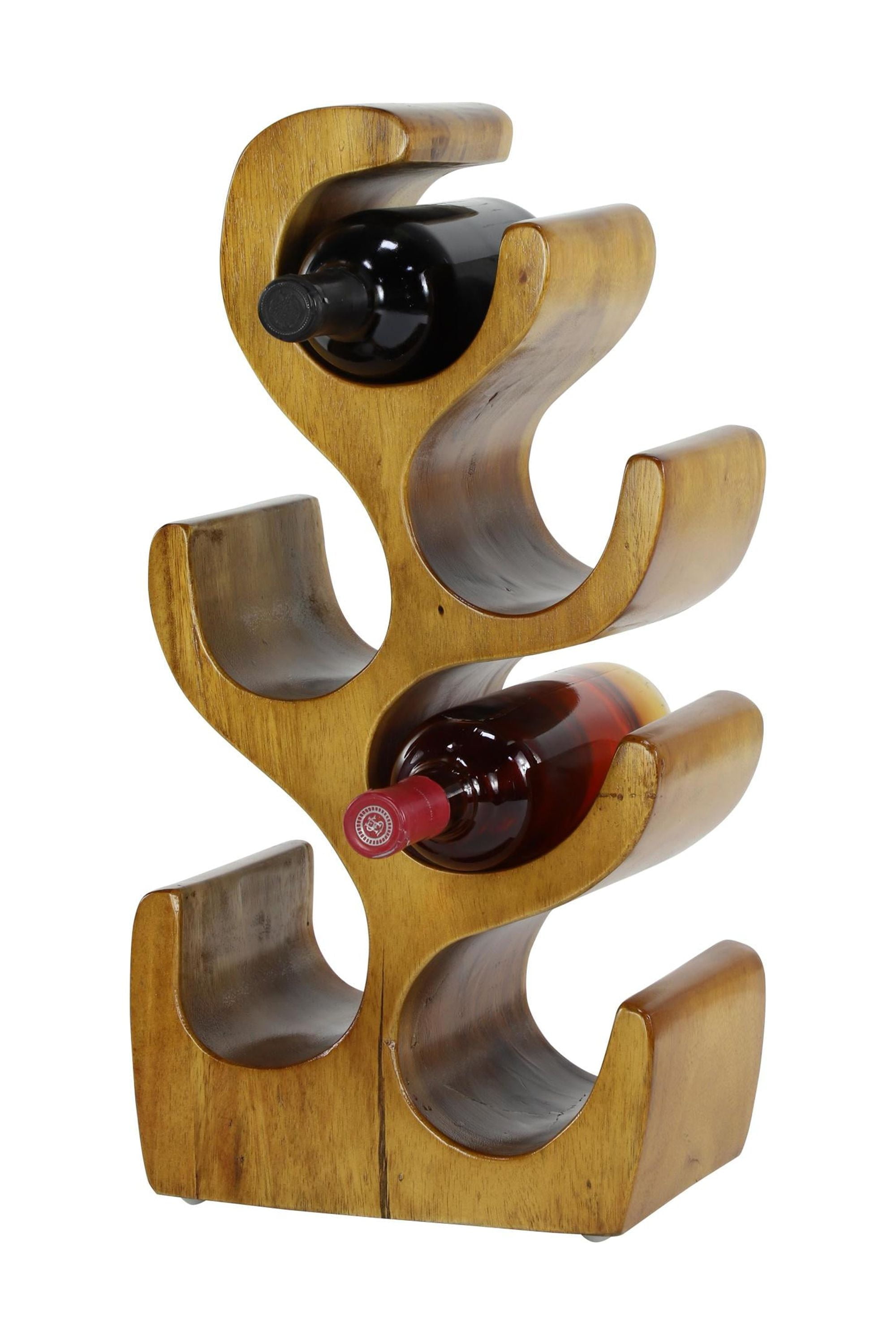 6- Bottle Brown Curved Tree Shaped Wine RackDecMode 10" x 20" Brown Teak Wood Curved Tree Shaped 6 Bottle Wine Rack, 1-Piece