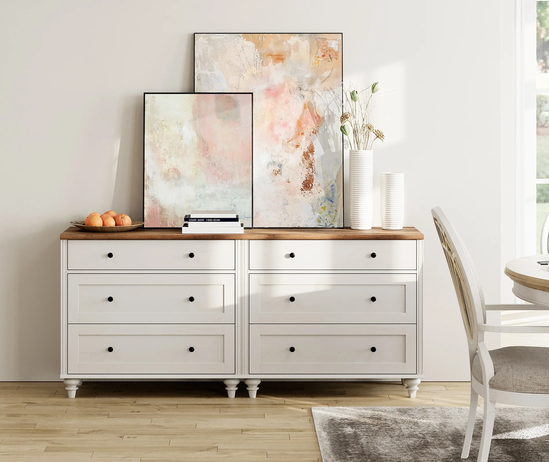 6 Drawer Dresser for Bedroom, White Kids Dressers Large Mid Century Modern Wooden Closet Storage Organizer for Living Room, Nursery, Hallway