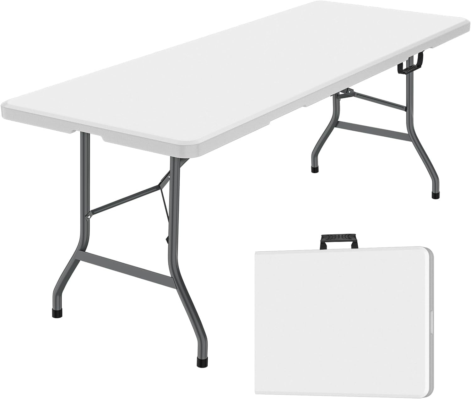 Leumius 6 Foot Folding Table,Fold-in-Half Plastic Table,Indoor Outdoor Picnic Party Dining Camp Tables,White