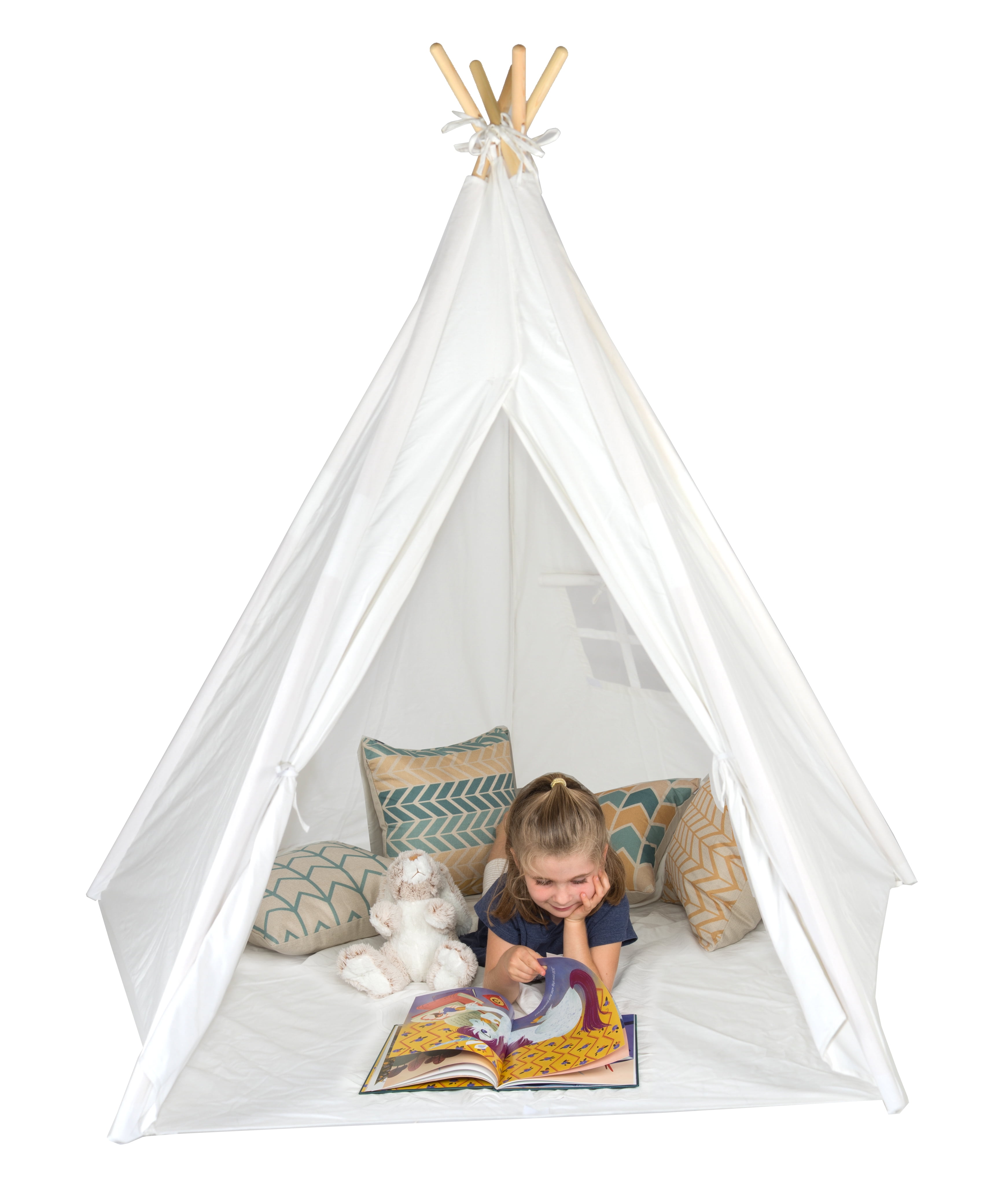 6' Giant Teepee Play House of Pine Wood with Carry Case by Trademark Innovations (White)