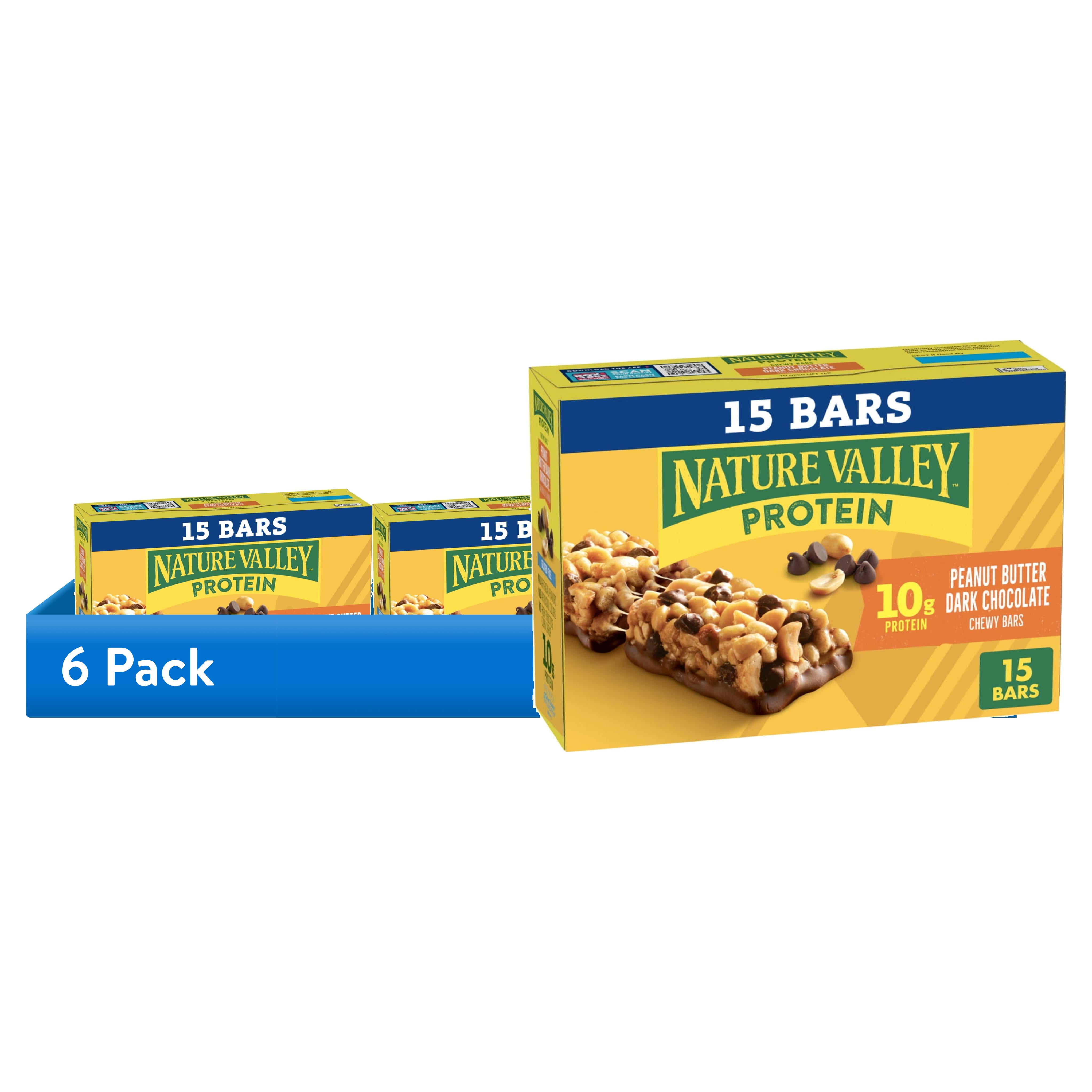 (6 pack) Nature Valley Protein Chewy Snack Bars, Peanut Butter Dark Chocolate, 15 Bars, 21.3 oz