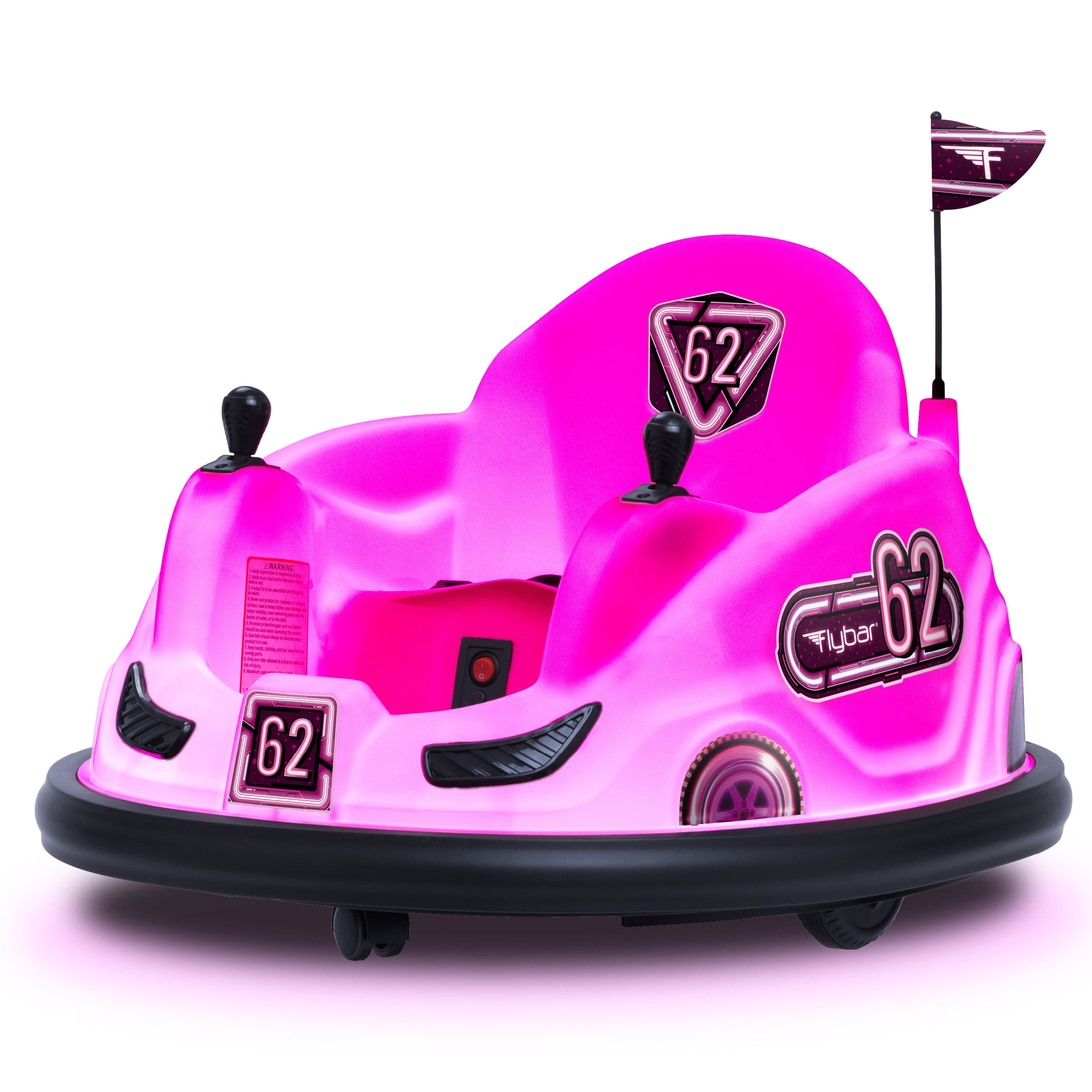 Pink Glow 6V Bumper Car, Battery Powered Ride On for Children by Flybar, Ages 1.5+, 66lbs