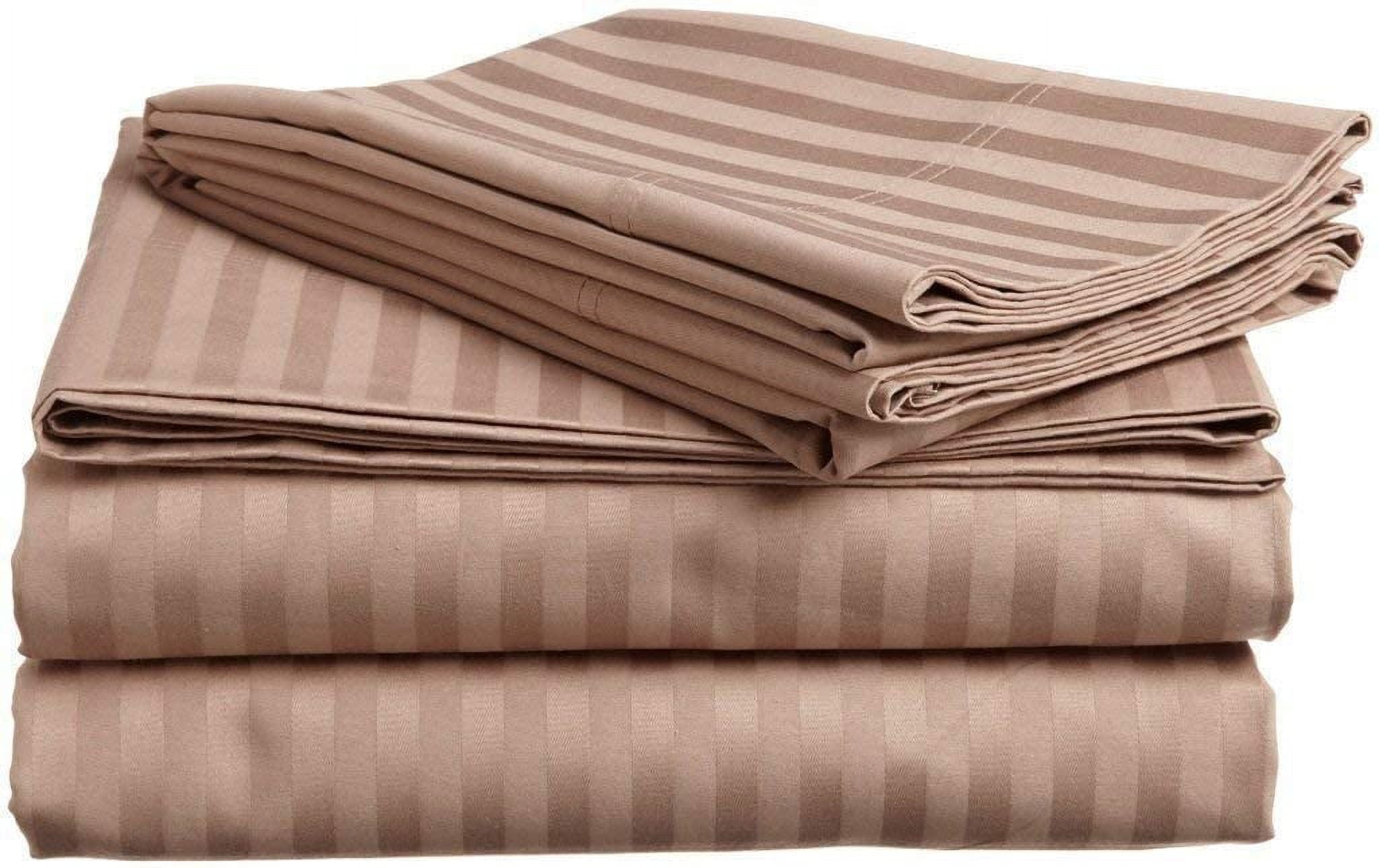 600 Thread Count 4 Piece Quality Sheet Set 24 Inch Deep Pocket 100% Egyptian Cotton Color Taupe Stripe Size Queen