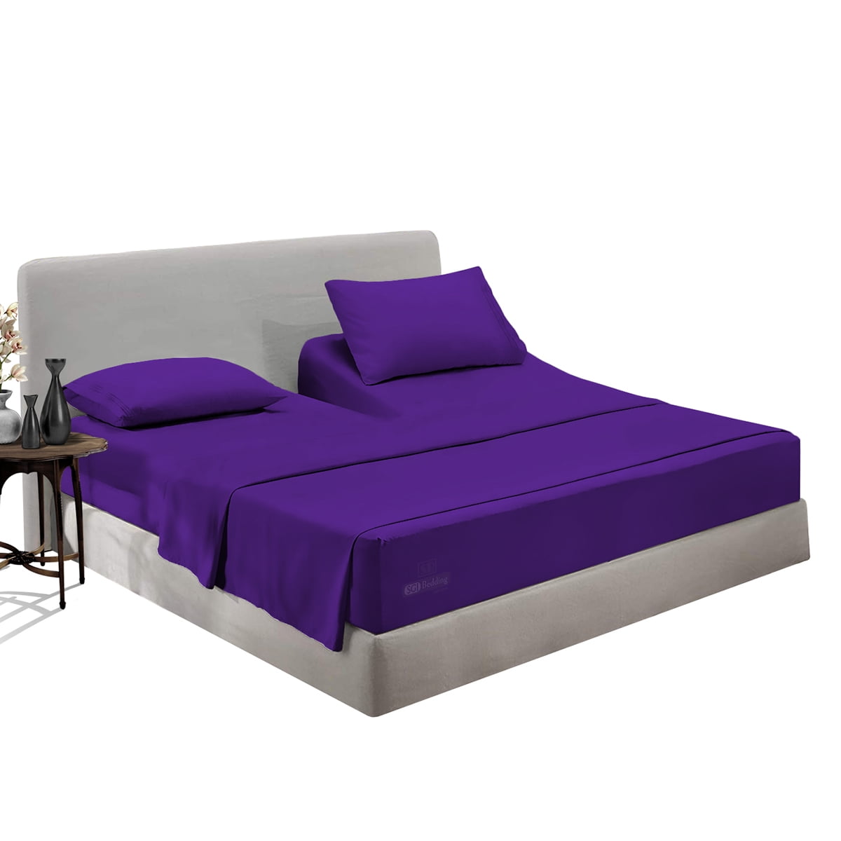 600TC Top Split Bed Sheet Set Egyptian Cotton 15" Deep 30" King Purple Soft Smooth 4 Piece Sheets