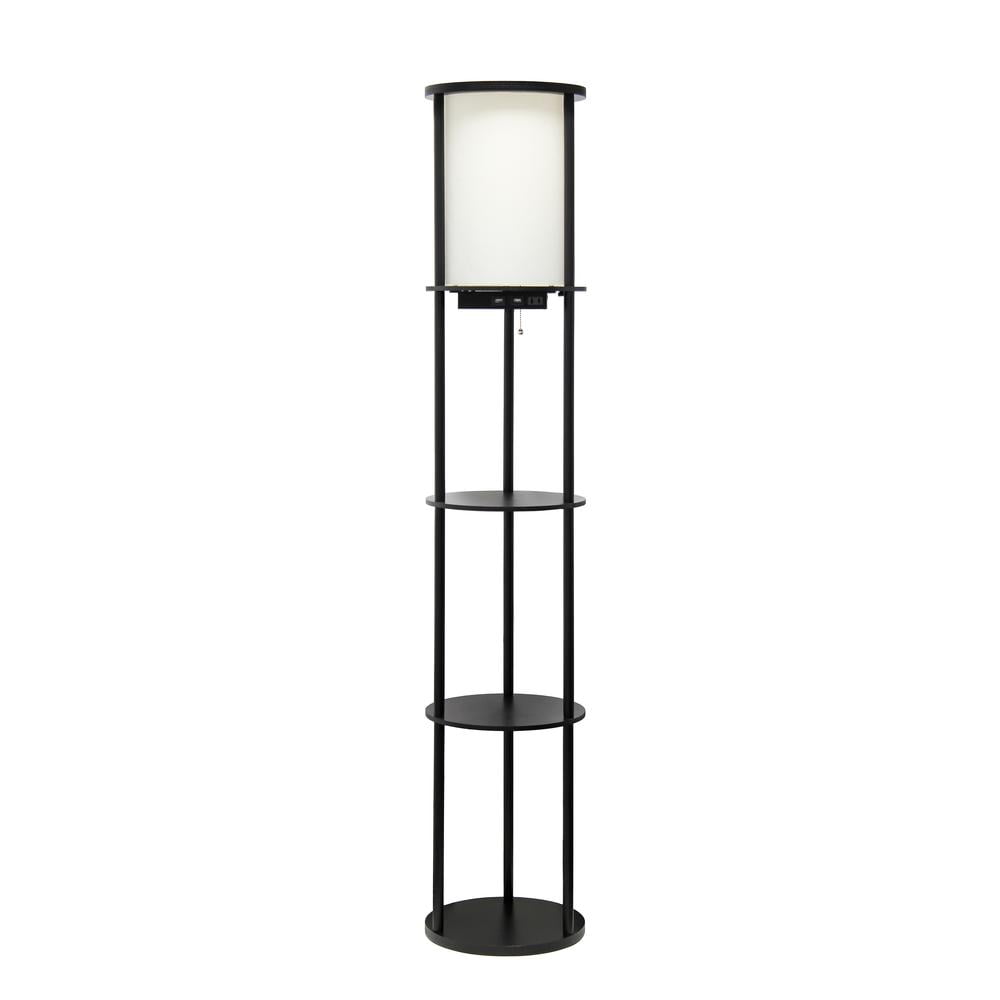 62.5" Round Modern Shelf Etagere Organizer Storage Floor Lamp With 2 Usb Charging Ports, Black