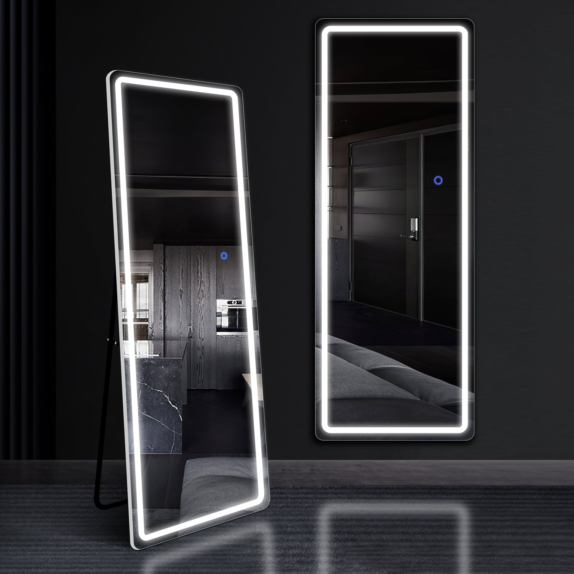 63"x20" Modern Rectangle LED Full Length Mirror Floor Mirror with Bracket,Silver