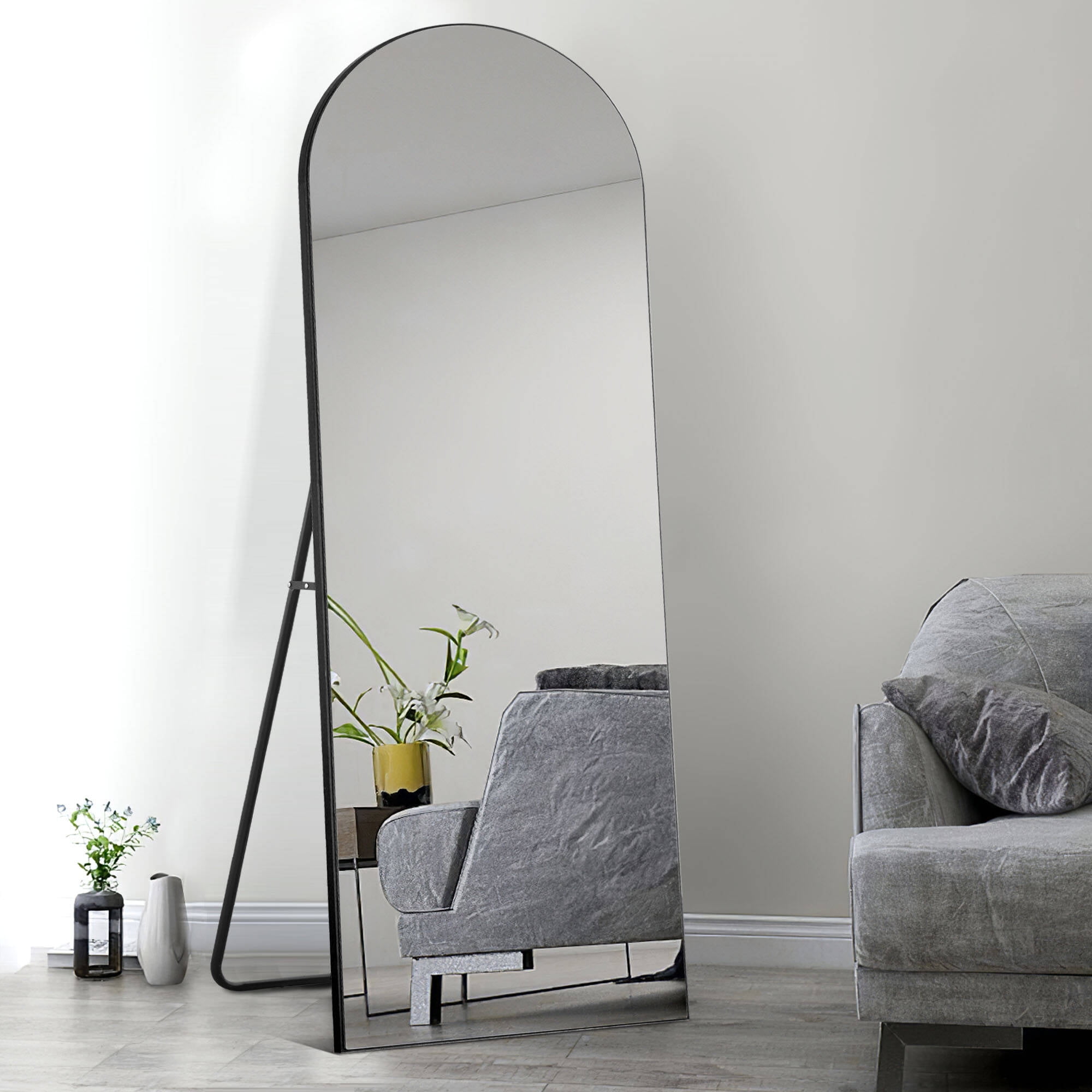 65"x22" Arched Full Length Mirror Floor Mirror with Stand Black