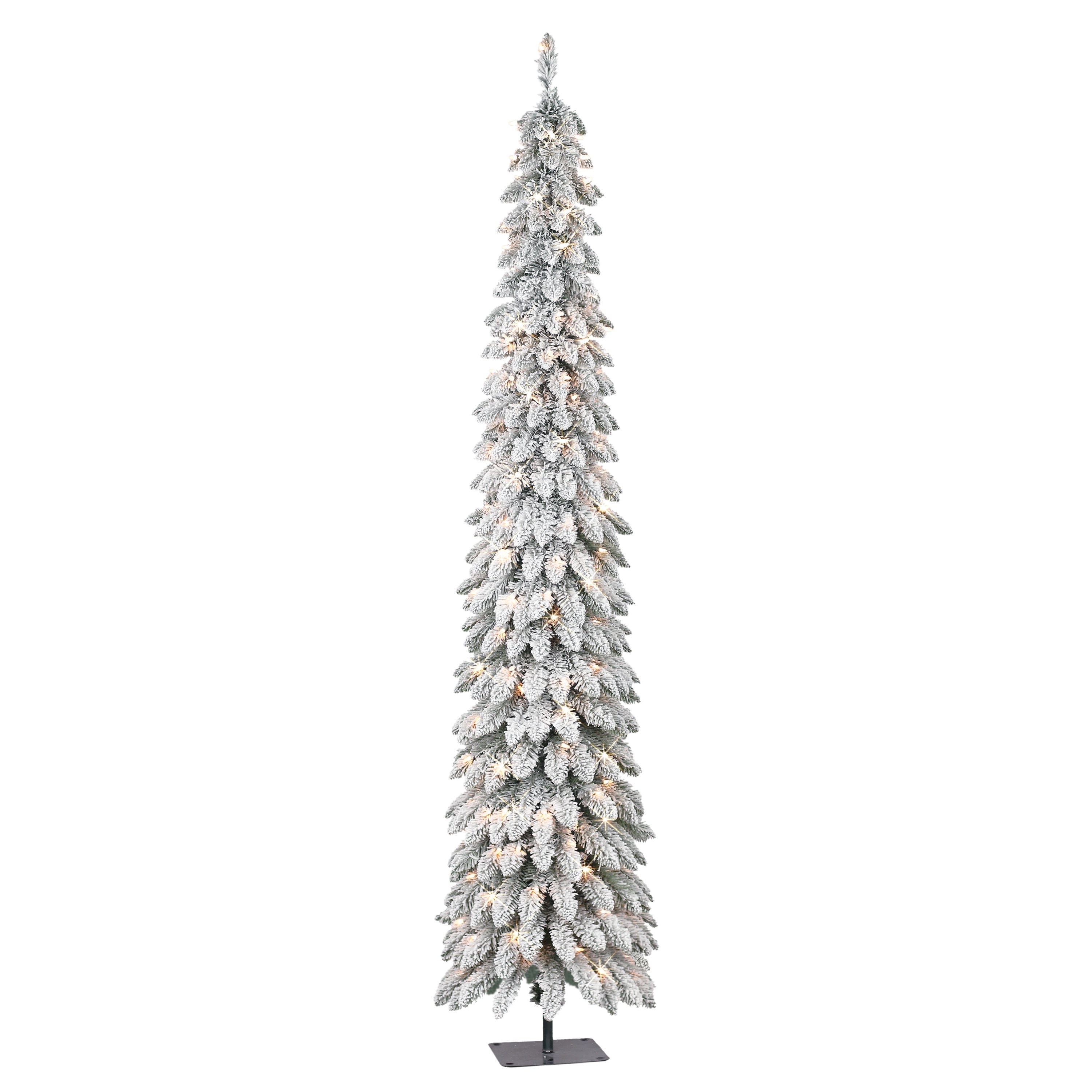 7 ft Pre-Lit Flocked Artificial Alpine Pencil Tree
