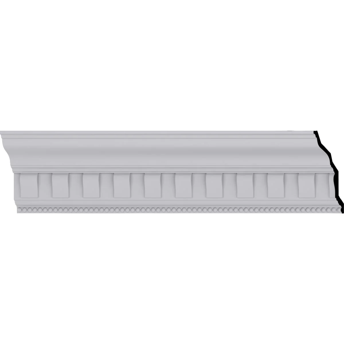 7 1/4"H x 5"P x 8 5/8"F x 94 1/2"L, (2 3/4" Repeat), Nouveau with Bead Crown Moulding