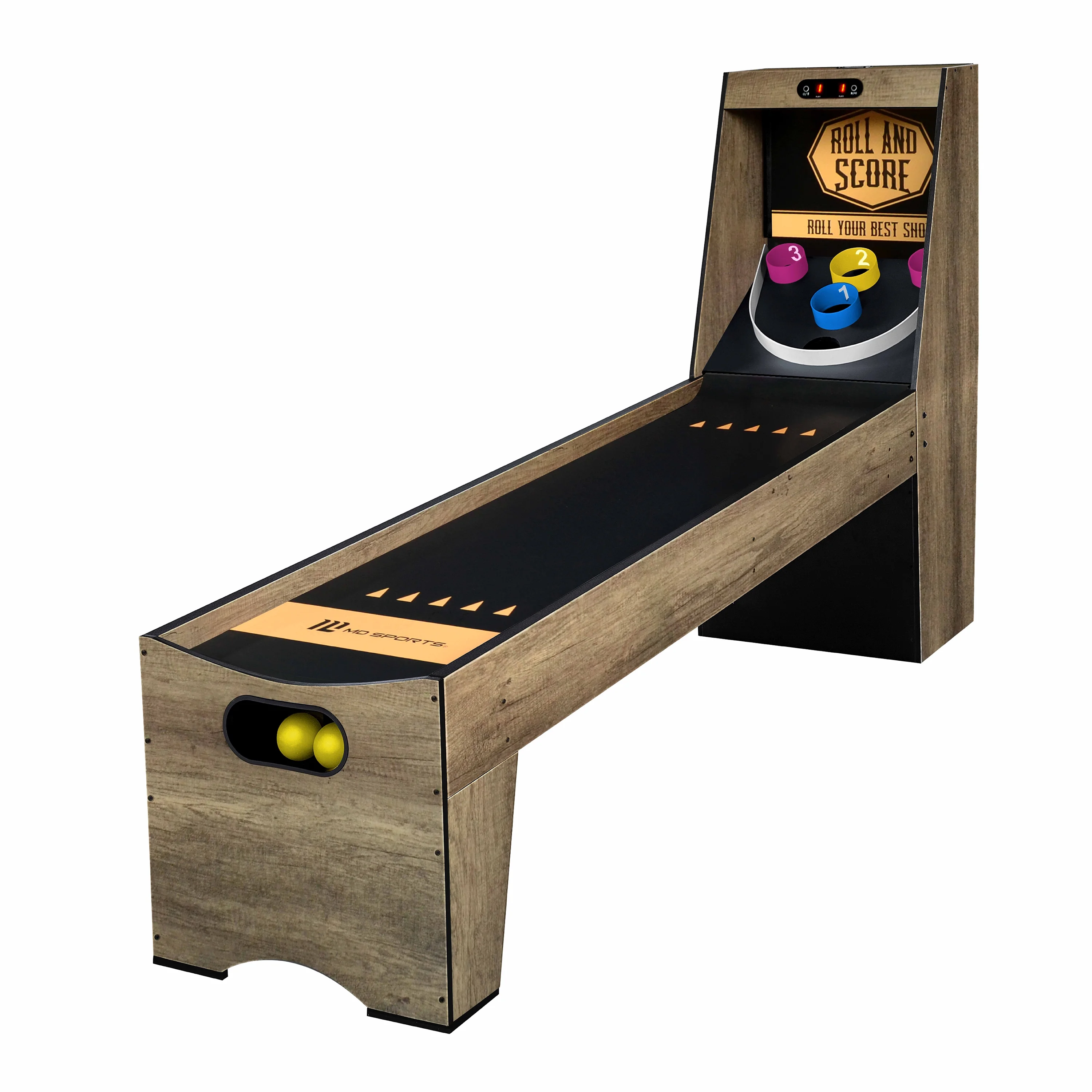 7.3 ft. Roll and Score 2-Player Arcade Game with Electronic Scoring and Ball Return System, Brown, by MD Sports