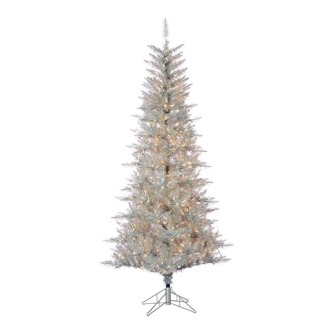 7.5 ft. Pre Lit Clear Incandescent Silver Tuscany Tinsel Tree
