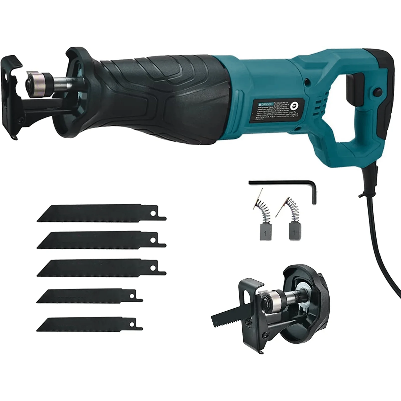 7.5A Cordless Reciprocating Saw 2800SPM No-load Speed Electric Saw Wood Saw with 5 Blades for Cutting Wood Metal and PVC