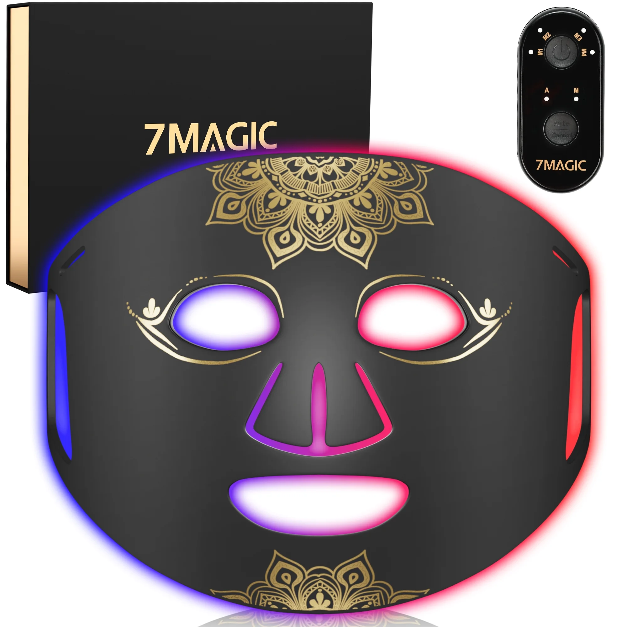 Red Light Therapy for Face, Cordless Infrared Led Face Mask, 4 Modes Portable Led Face Mask Light Therapy with Remote, At Home and Travel 100 LED Beads, Gift for Loved, Black