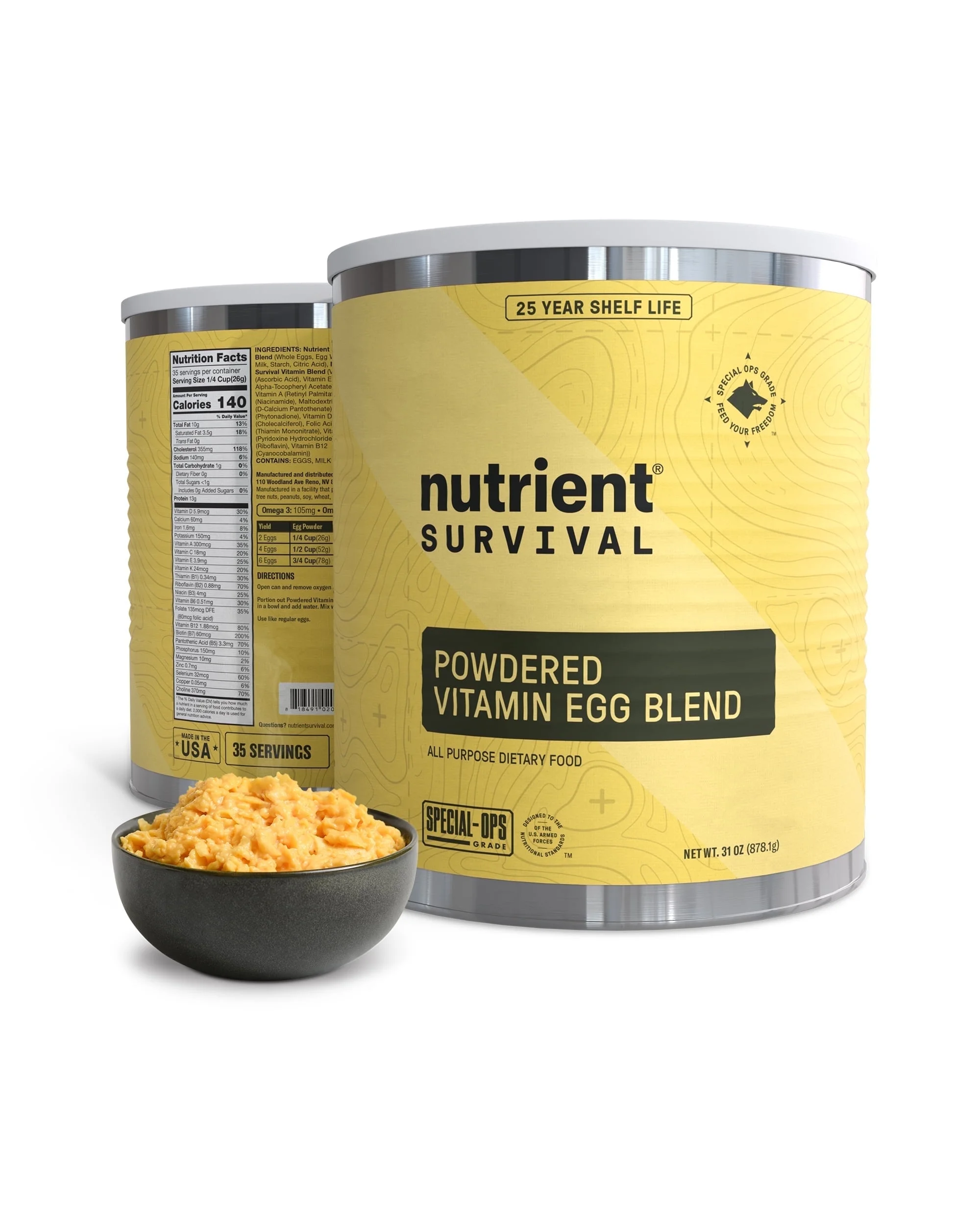 70 Egg Equivalent Nutrient Survival Vitamin Powdered Eggs Blend, Freeze Dried Prepper Supplies & Emergency Food Supply, 33 Essential Nutrients, Gluten Free, Shelf Stable Up to 25 Years