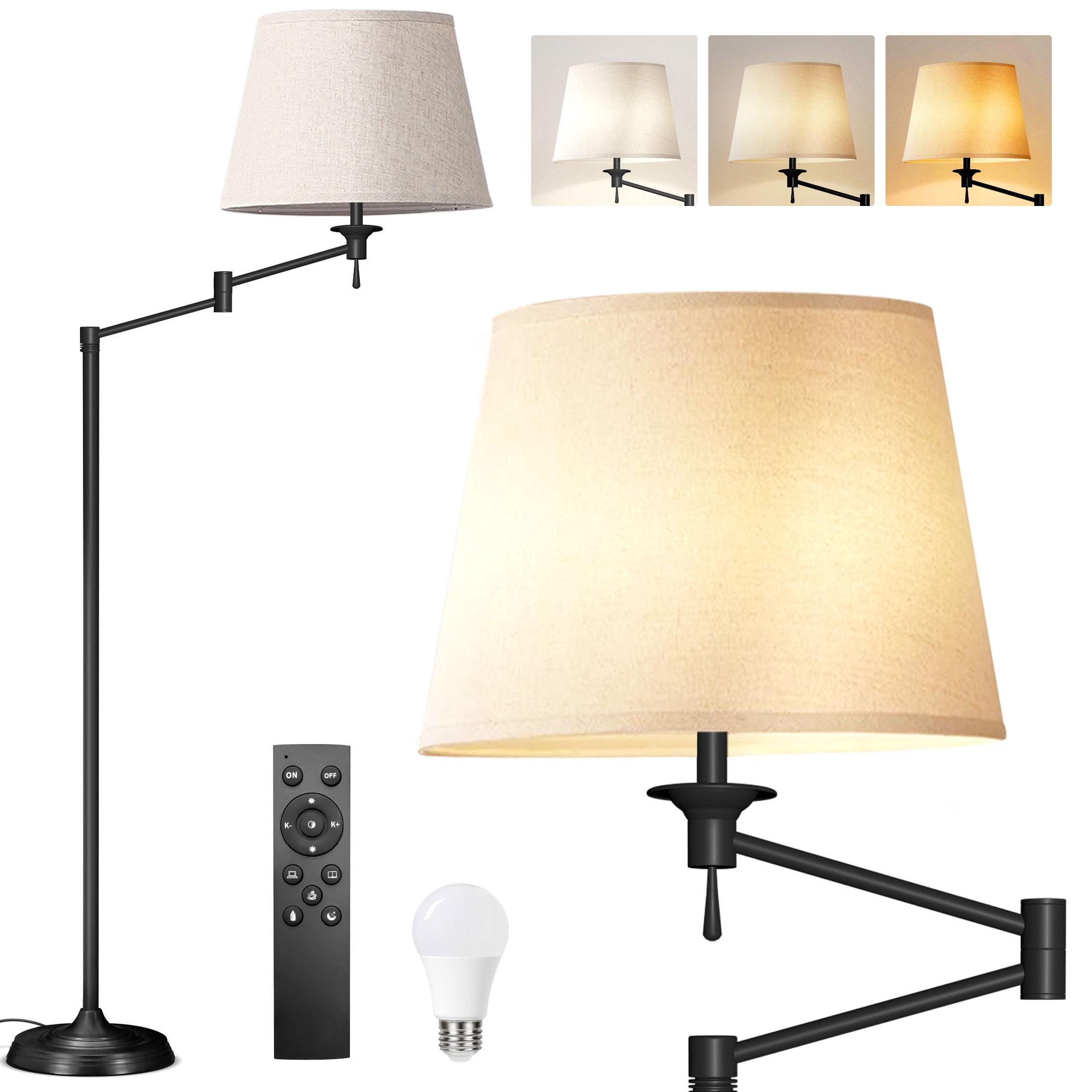70" Modern Floor Lamp for Living Room Lighting With Remote Control, 350°Swing Arm Design, 9W Bulb (Black)