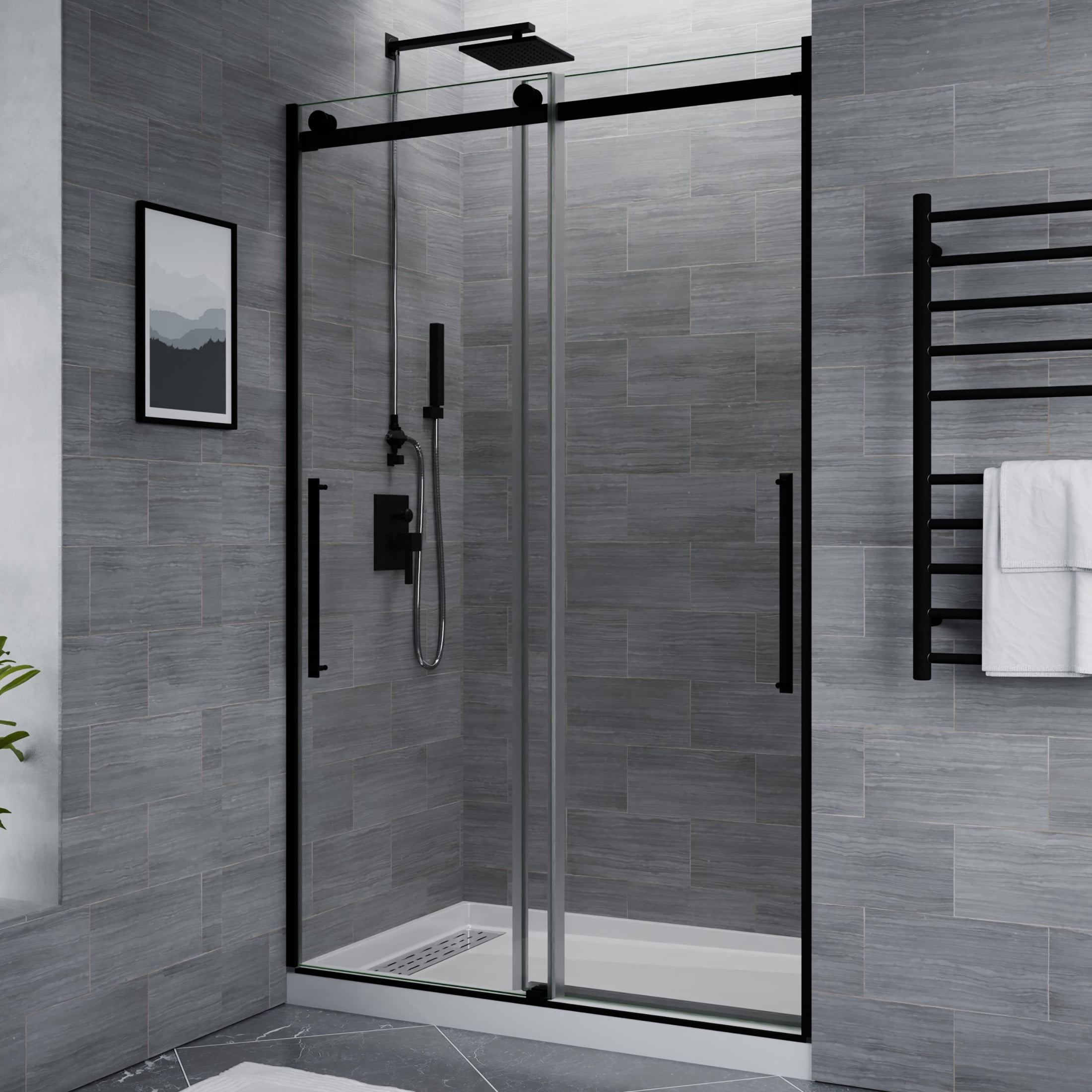 ANZZI Sliding Frameless Shower Door Stellar Series 76 in. H x 48 in. W Matte Black