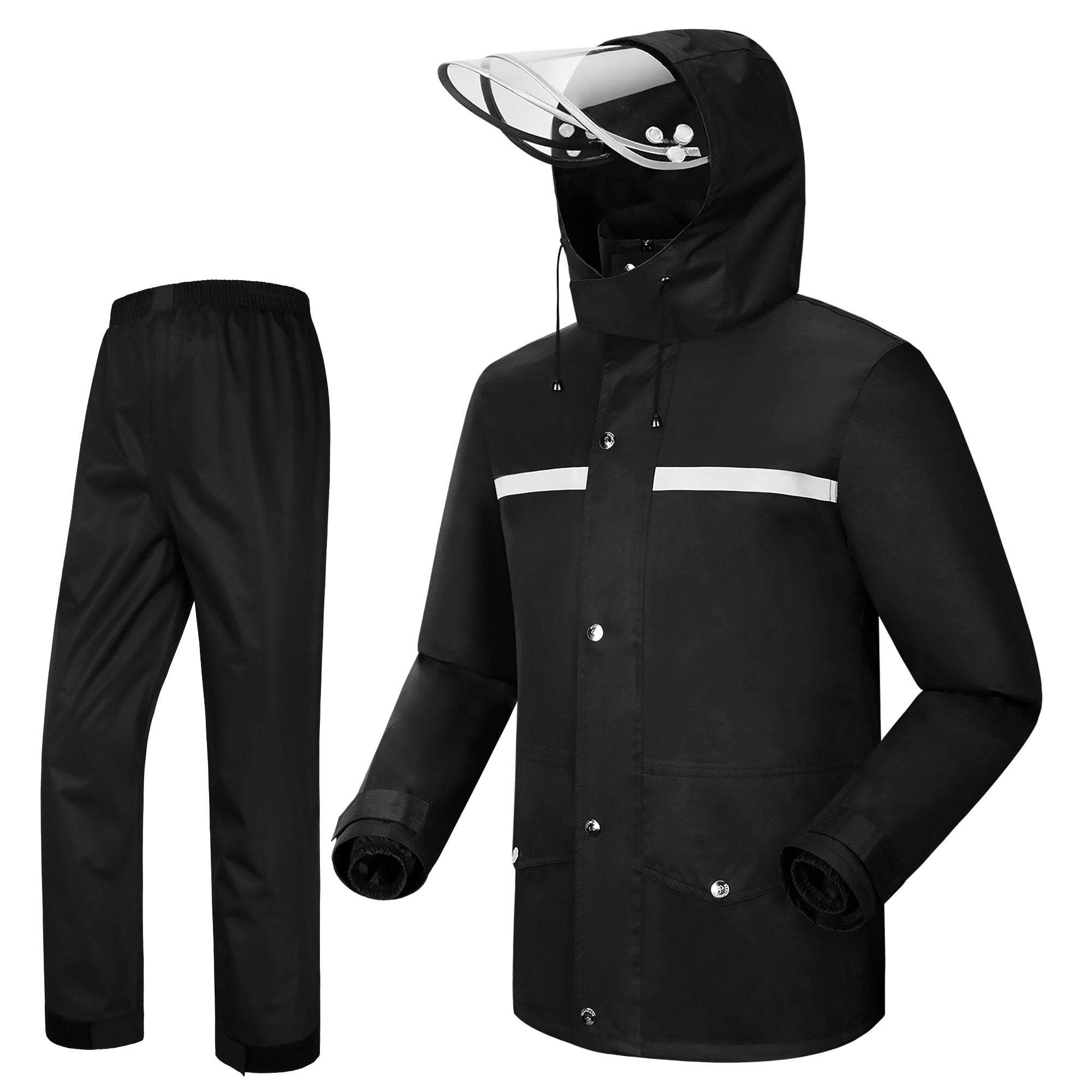 iCreek Rain Suit Jacket & Trouser Suit Raincoat for Men & Women Outdoor All-Sport Waterproof Breathable Anti-storm (L,Black)