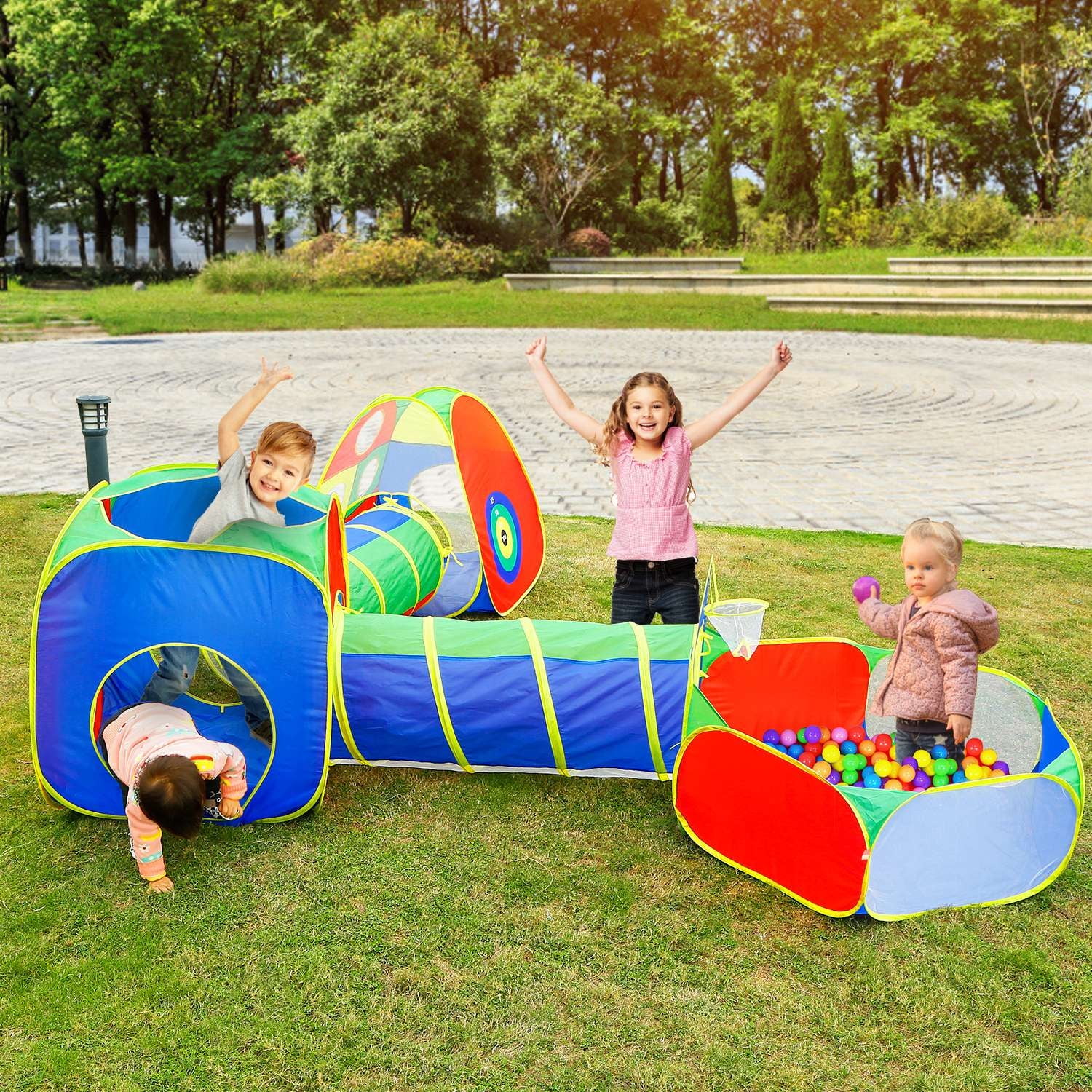 iMounTEK 5Pcs Kids Ball Pit Tents Pop Up Playhouse with 2 Crawl Tunnel & 2 Tent for Boys Girls Toddlers Preschool Children