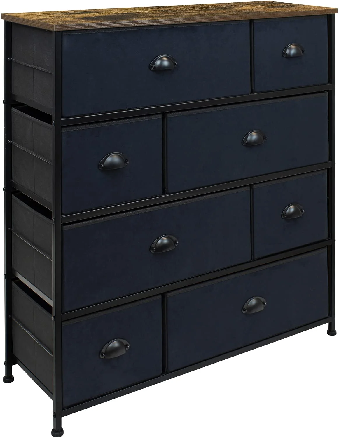 8 Drawers Dressers for Bedroom, Chest for Bedroom Office Organization - Steel Iron Frame, Rustic Farmhouse Wood Top - Black