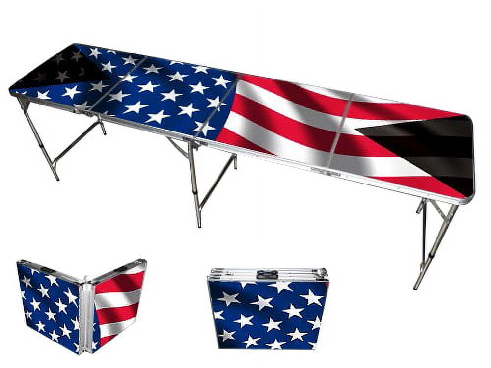 8' Folding Beer Pong Table with Bottle Opener, Ball Rack and 6 Pong Balls - American Flag Design - By Red Cup Pong