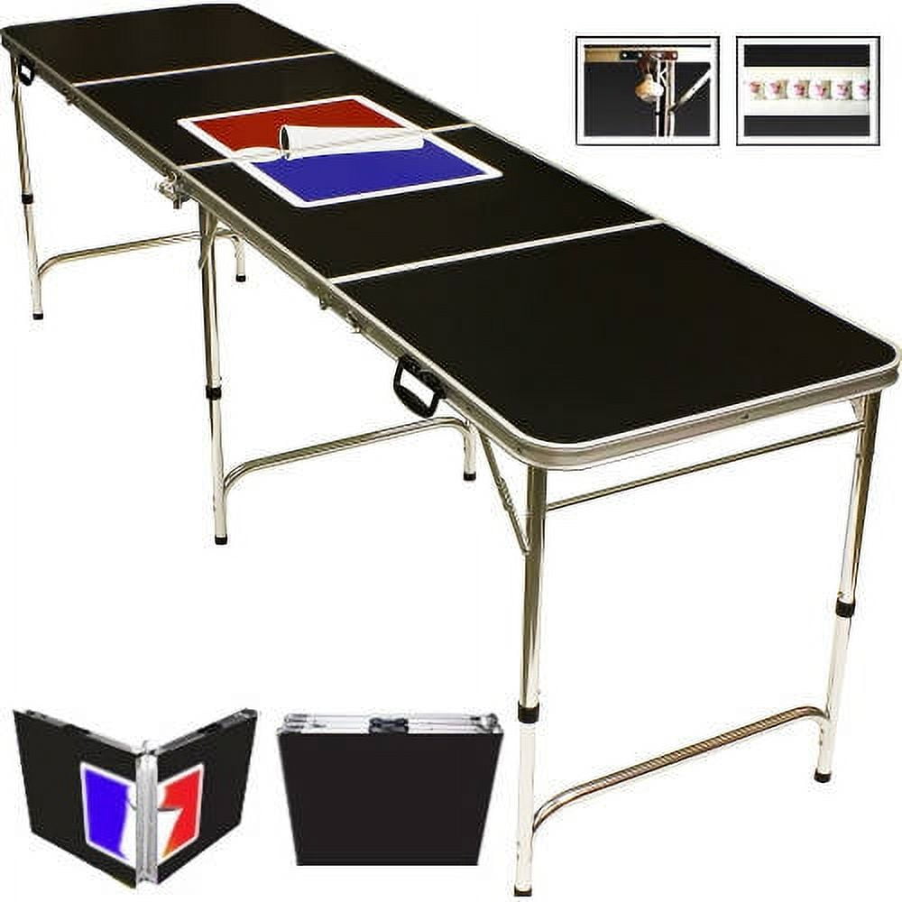 8' Folding Beer Pong Table with Bottle Opener, Ball Rack and 6 Pong Balls Sports (White)