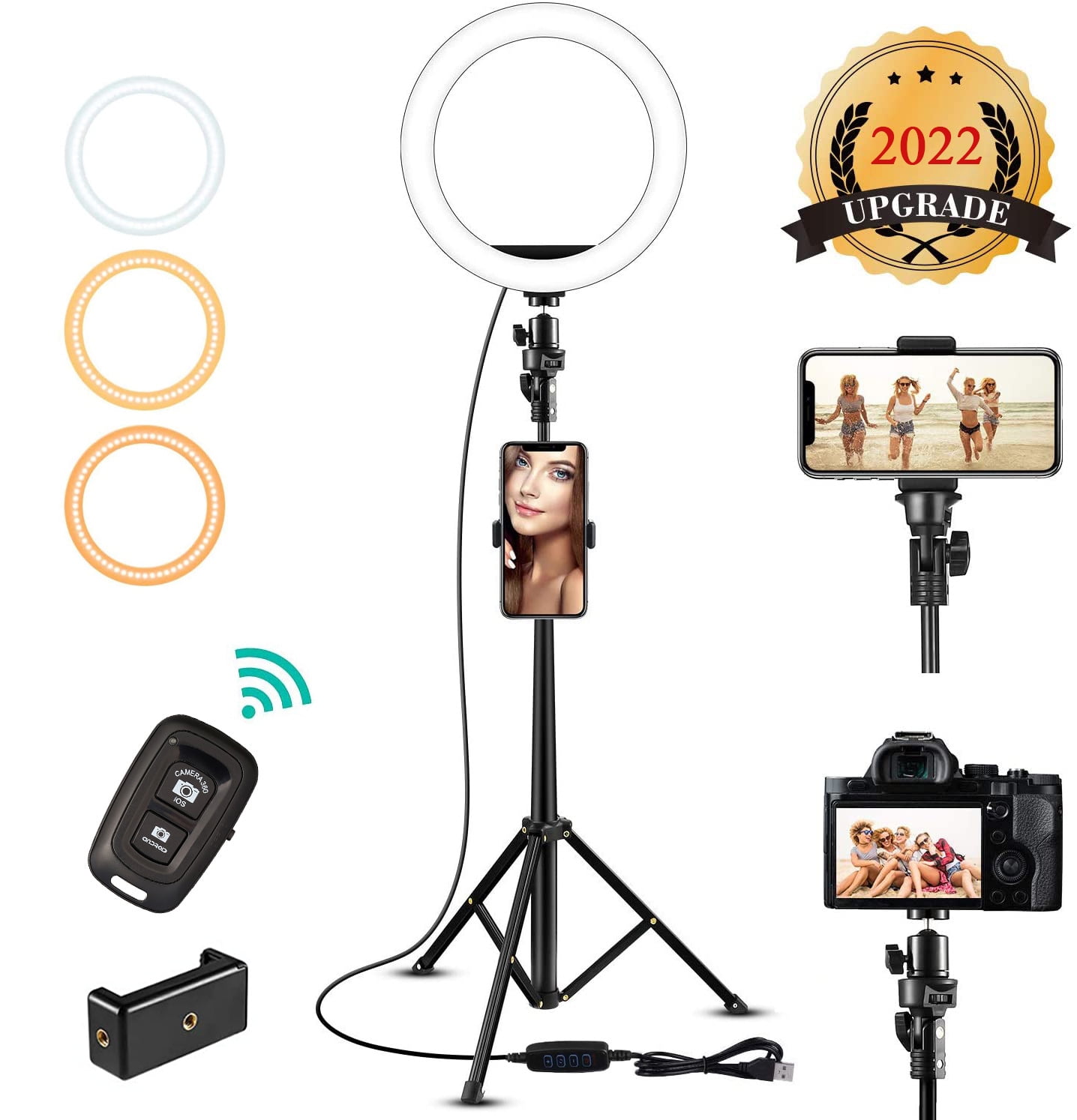 8" Ring Light Upgraded Selfie Ring Light with Tripod Stand & Cell Phone Holder Dimmable LED Circle Lights for Live Stream, Makeup, YouTube Video, TikTok, Selfie Photography