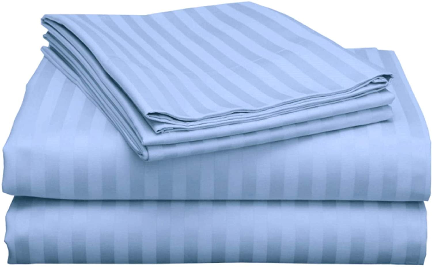 800 Thread Count 100% Egyptian Extra Long Staple Cotton Sheet Set, 4 Pc Set, Sateen Weave, Hotel Collection Soft Luxury Bedding, Fits Upto 15" Inch Deep Pocket (Light Blue Stripe, Twin-XL Size)
