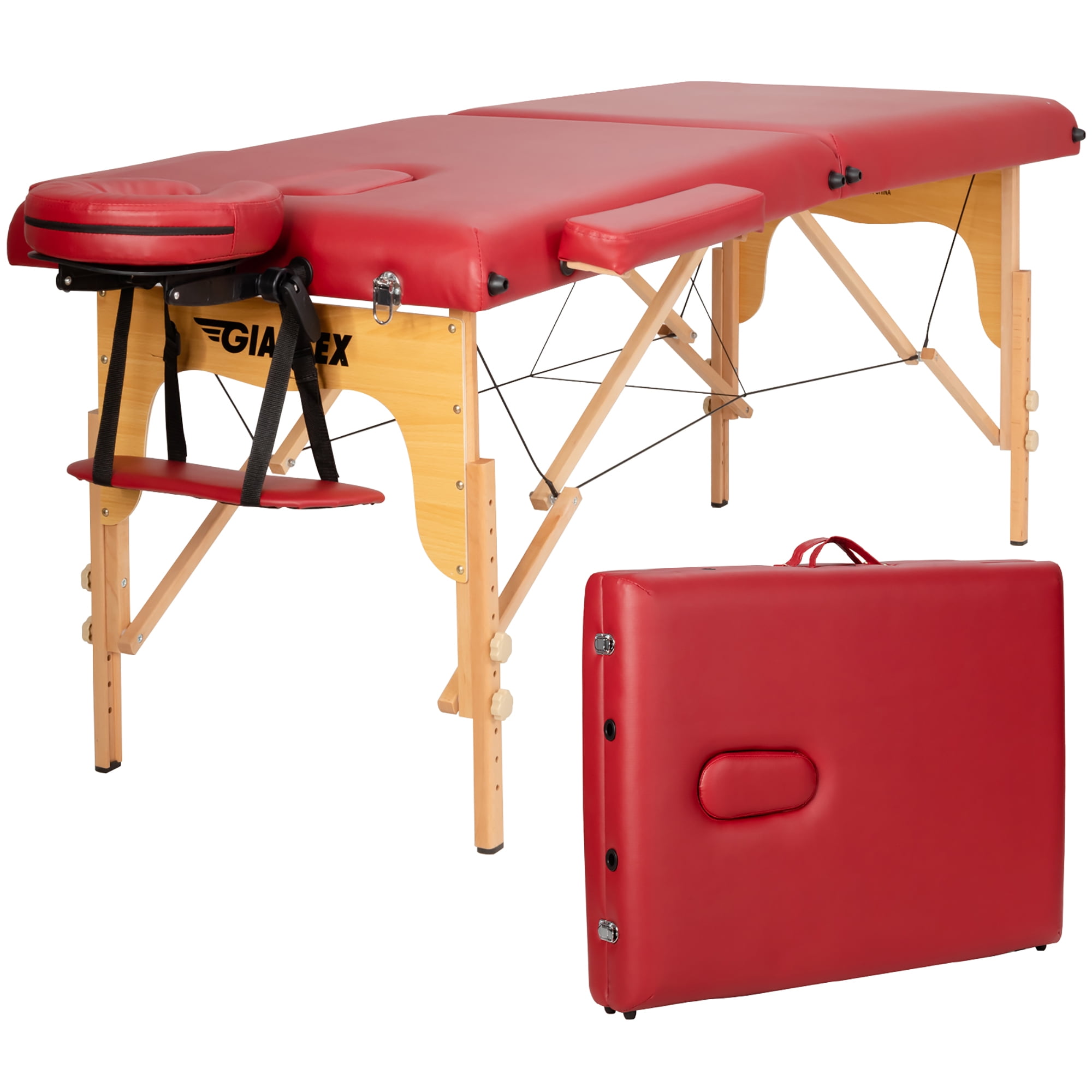 84''L Portable Massage Table Adjustable Facial Spa Bed Tattoo w/ Carry Case Red