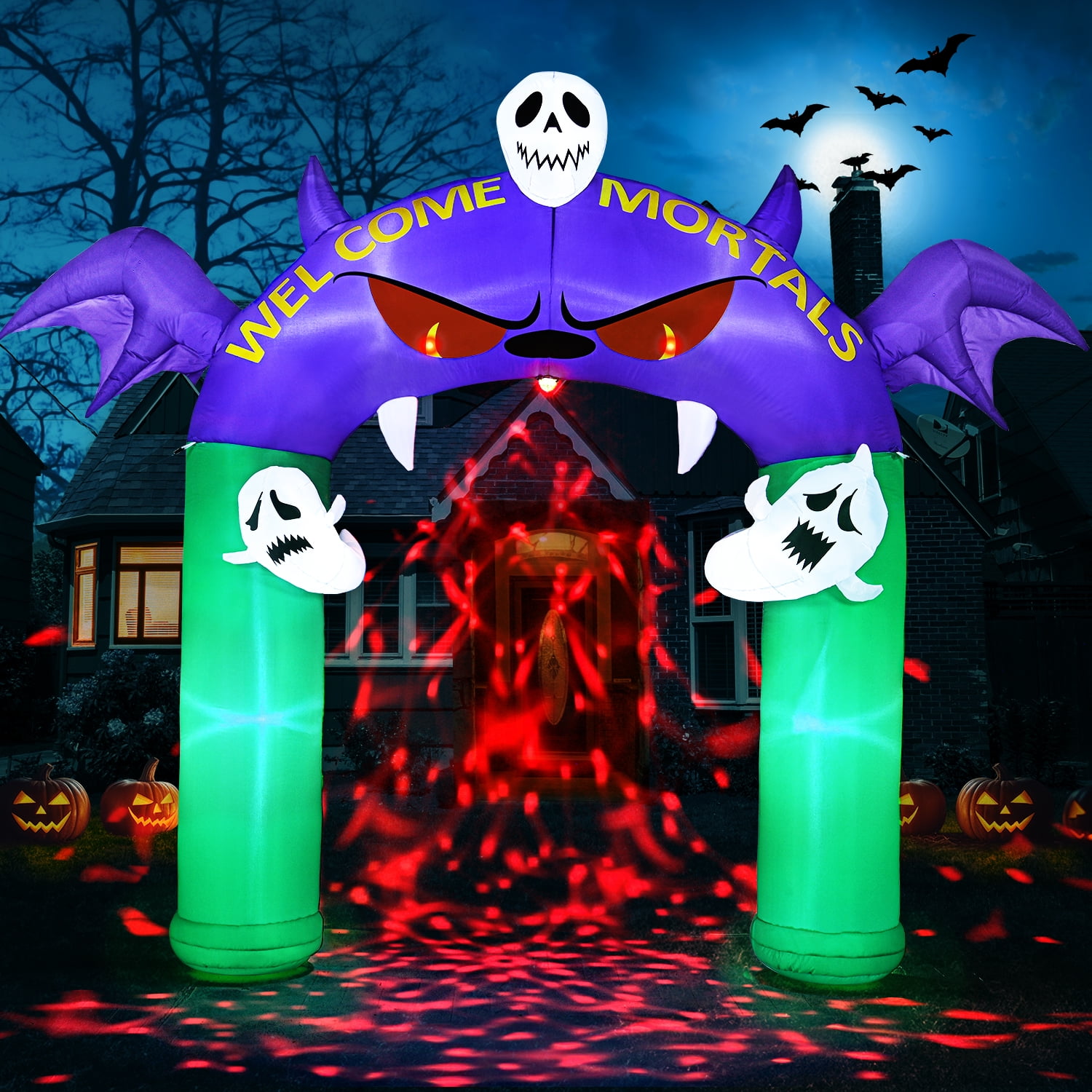 9 ft Halloween Inflatables, Demon Archway Outdoor Decorations with Rotating Light, Blow up Inflatable Yard Decoration for Party