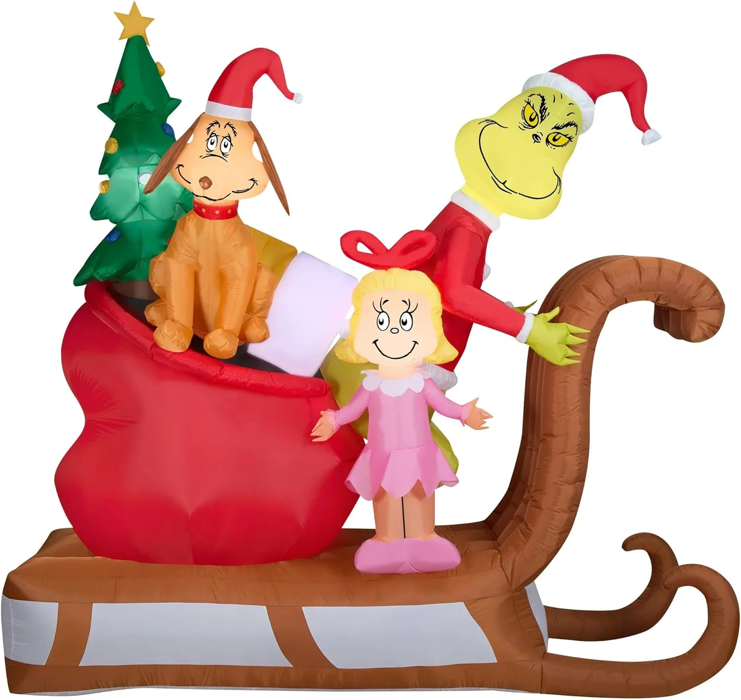 9 Ft Wide Grinch with Max and Cindy Lou on Sleigh Christmas Inflatable