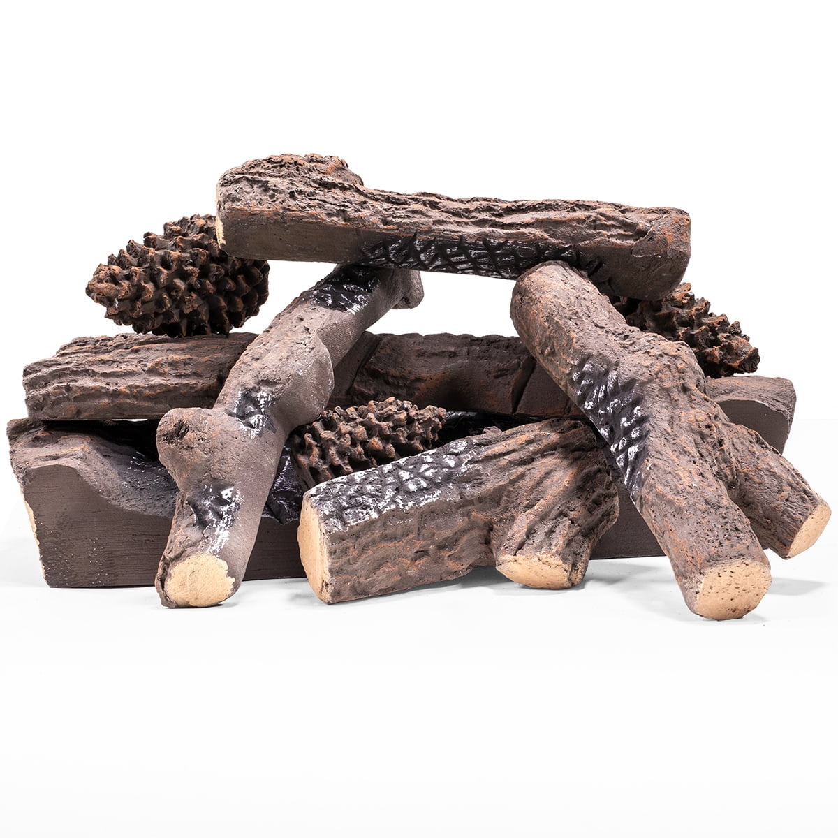 9-Pieces X-Large Realistic Pine Woods Ceramic Wood Fireplace Logs Gas Firebox Logs Set