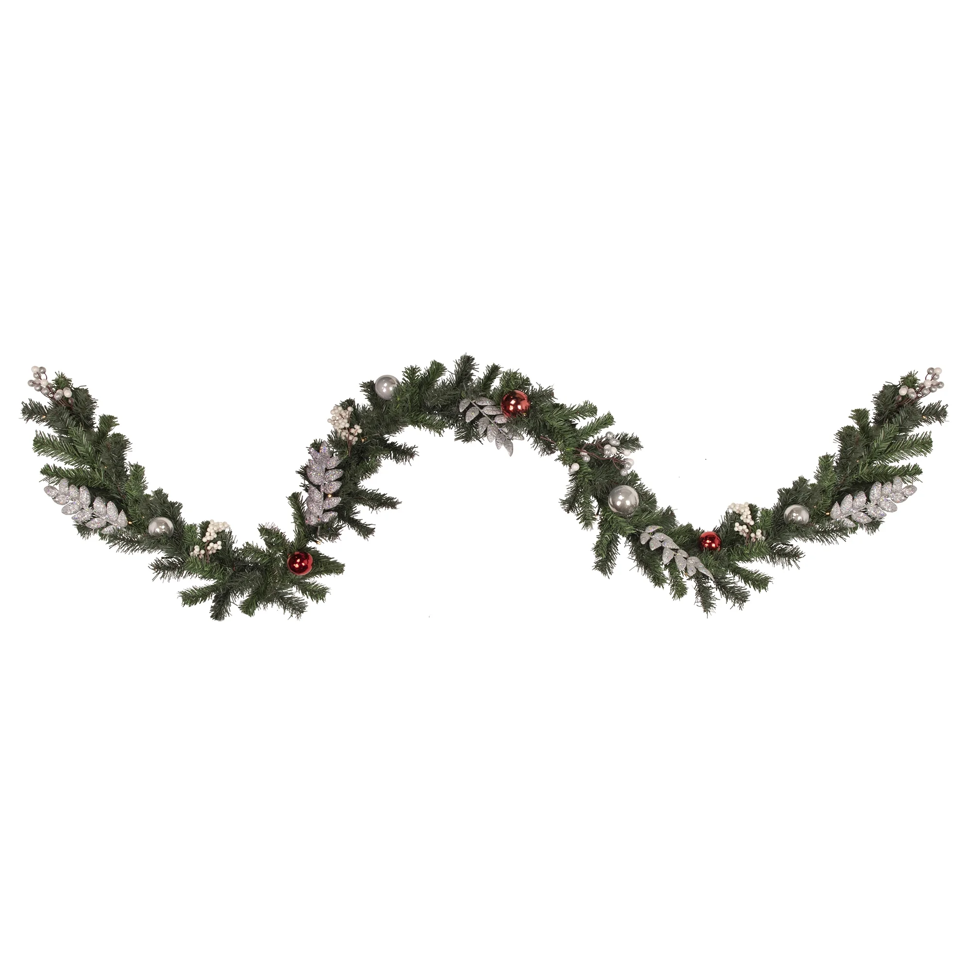 9' Pre-Lit Decorated Green Pine Artificial Christmas Garland Warm White LED Lights