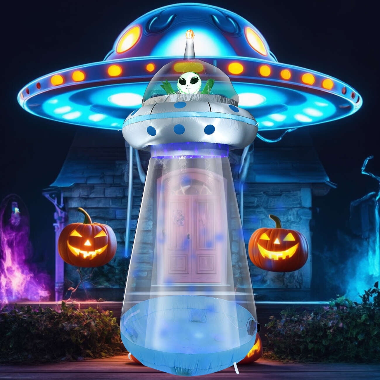 9FT Christmas Inflatable Outdoor Decorations Alien UFO Blow Up Yard inflatable Build-in LED for Halloween Party Indoor, Outdoor, Yard, Garden, Lawn Decorations
