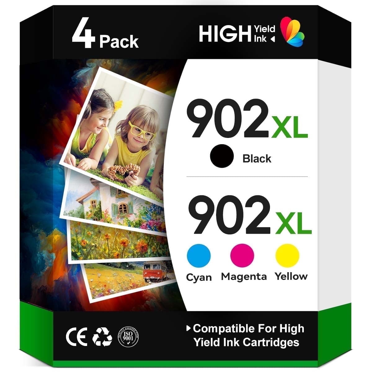 902XL Ink Compatible for HP 902 Ink Cartridge Combo Pack for Officejet Pro 6978 6968 6958 6970 6960 6962 6975 6950 6954 Printer (Black Cyan Magenta Yellow, 4 Pack)