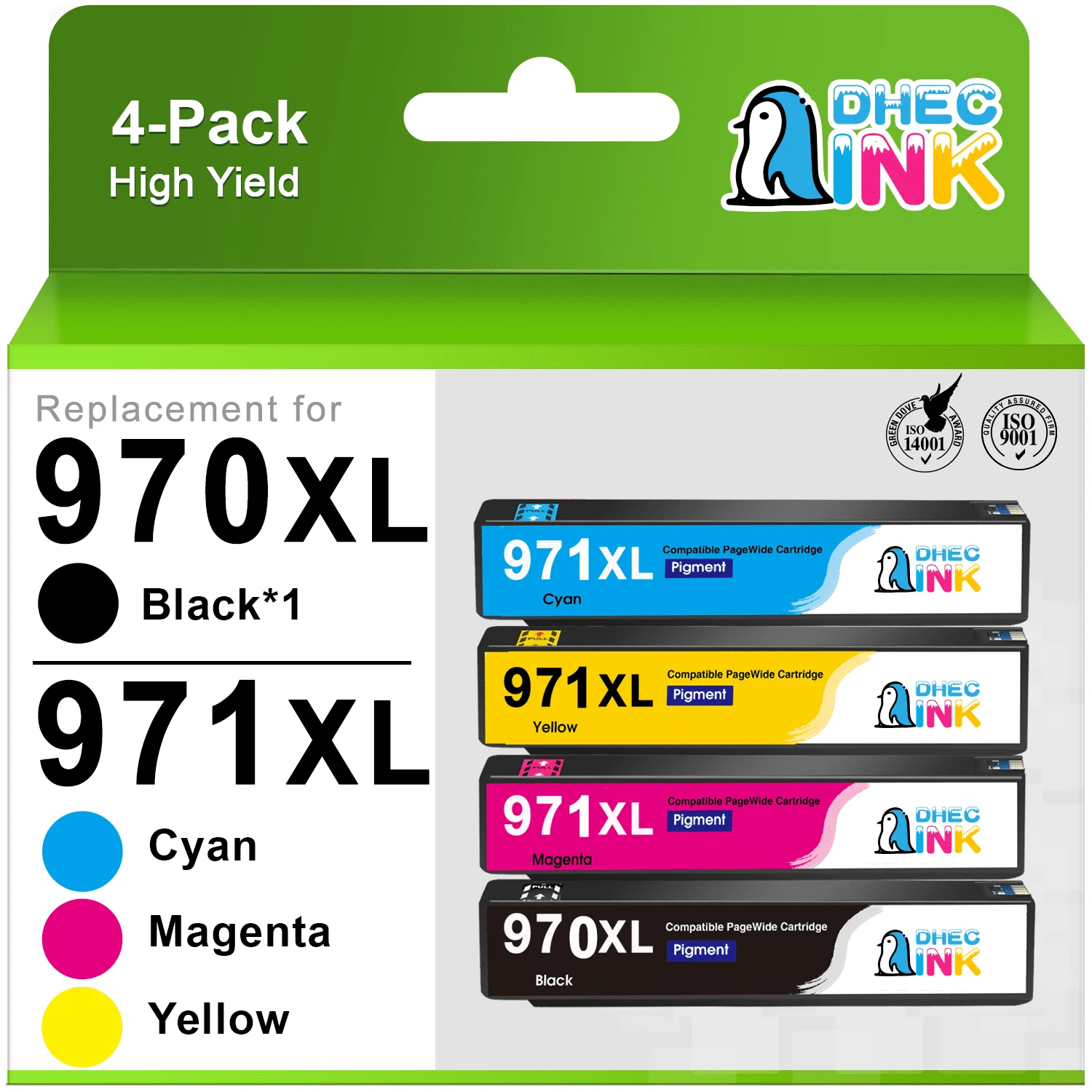 970XL 971XL Ink cartridges Compatible for HP 970 971 XL 970XL 971XL for HP Officejet Pro X576dw X451dn X451dw X476dw X476dn X551dw Printer (Black, Cyan, Magenta, Yellow, 4 Pack )