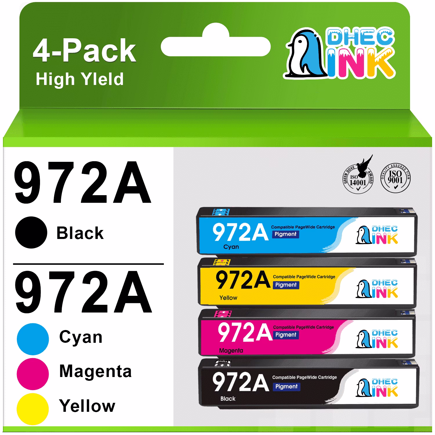972 Ink Cartridge Compatible for HP 972 972A Ink for HP PageWide Pro MFP 477dw 452dw 552dw 577dw Printer (Black/Cyan/Magent/Yellow, 4-Pack)