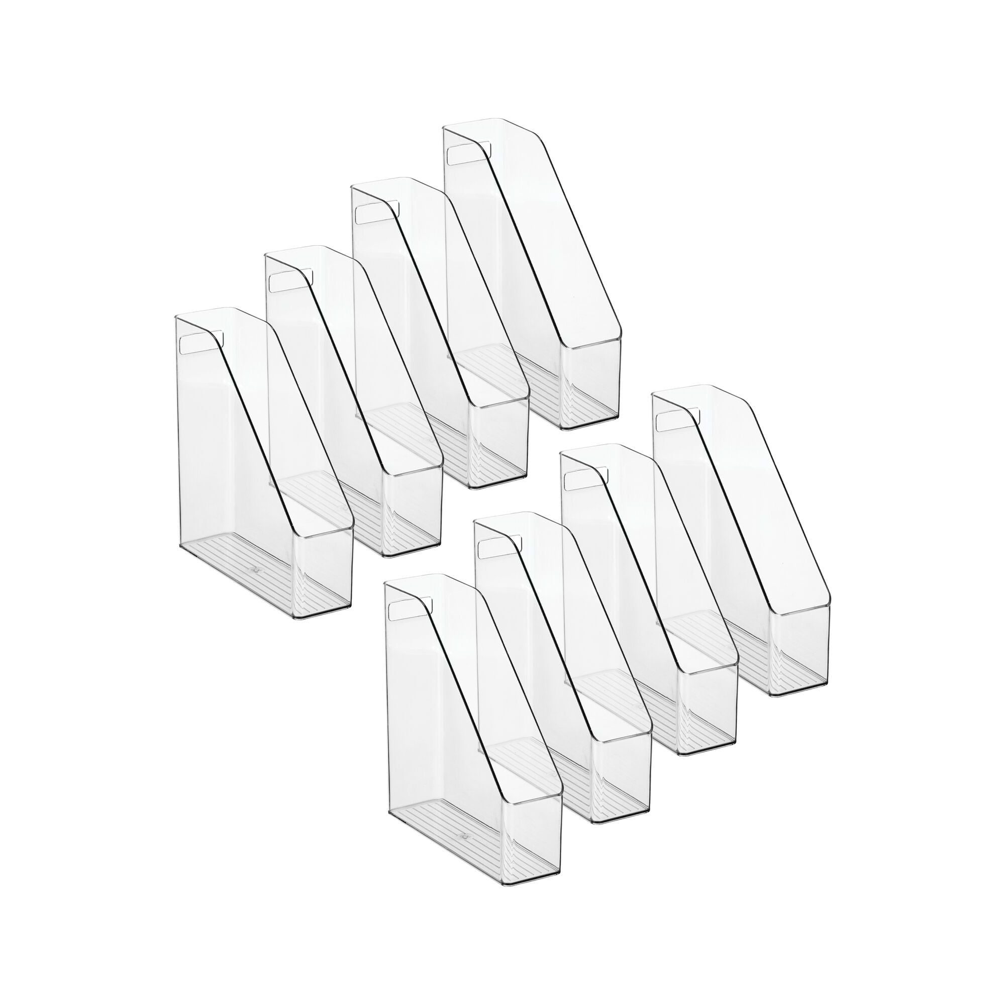 mDesign Plastic Sturdy File Folder Bin Storage Organizer Vertical with Handle Holds Notebooks Binders Envelopes Magazines Container for Home Office and Work Desktops 8 Pack Clear
