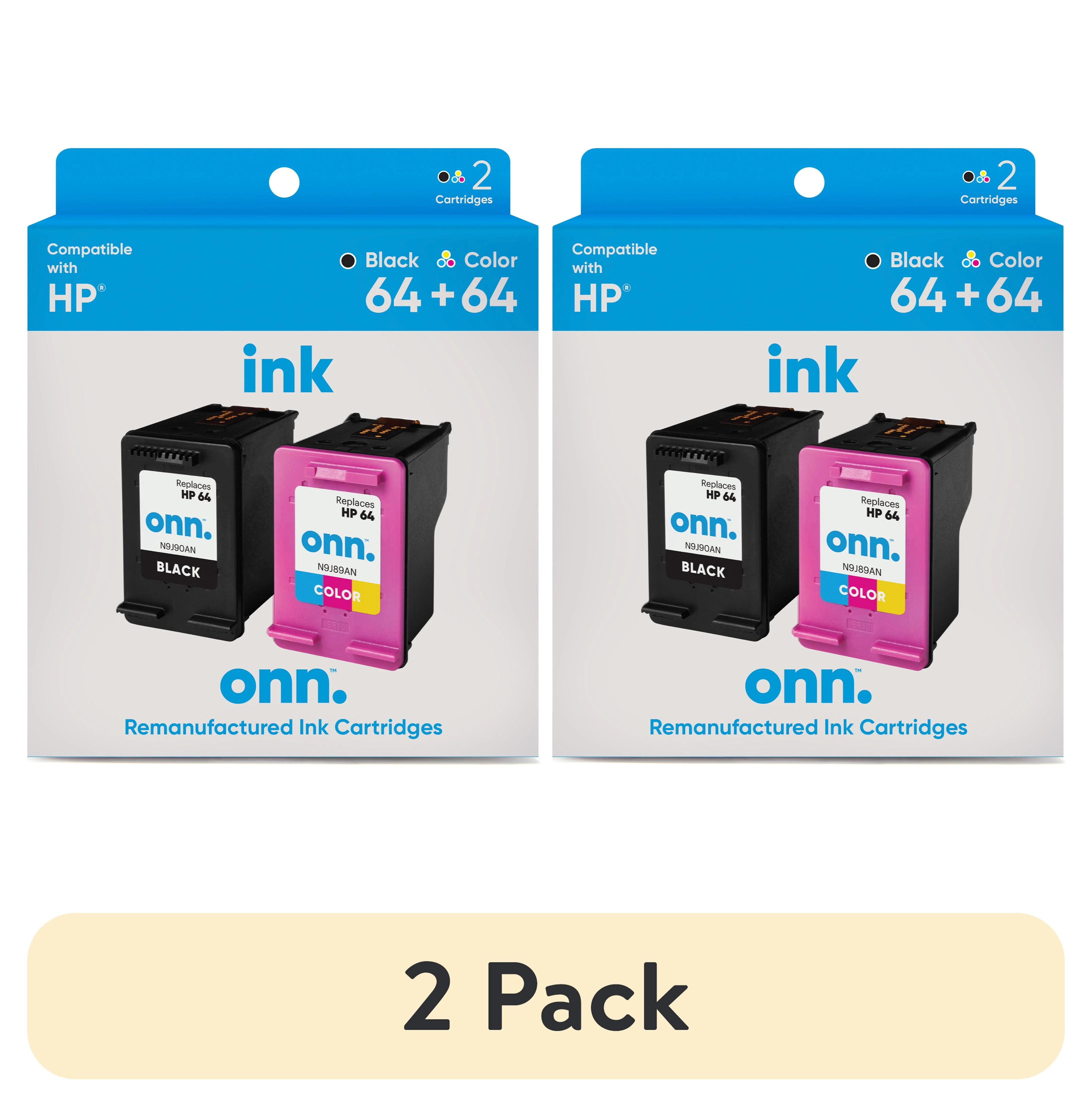 (2 pack) onn. INHPCL100014173 HP 64 Black and 64 Tri-Color Ink, 2 Cartridges