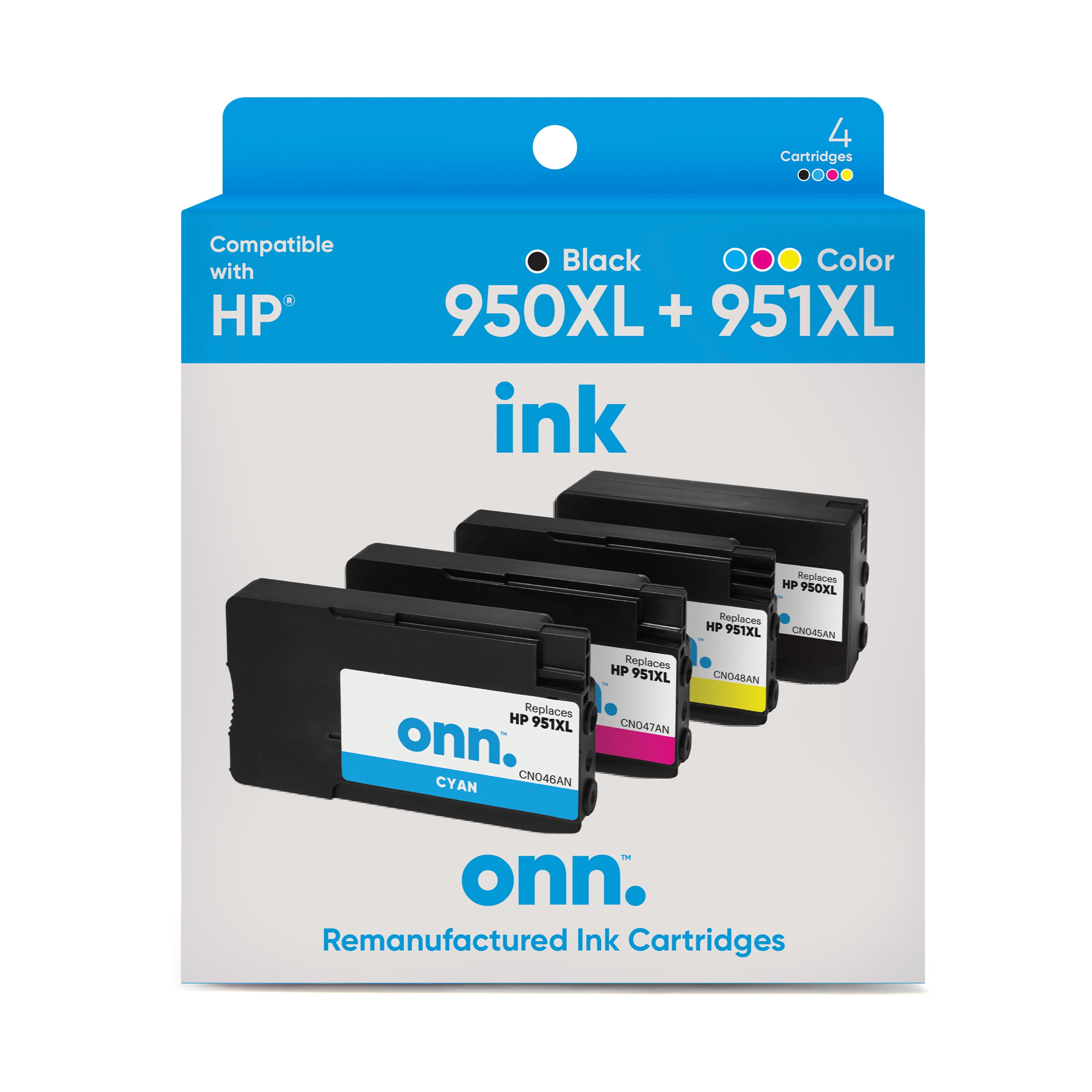 Remanufactured onn HP 950XL/951XL High Yield Black, Cyan, Magenta, Yellow Inkjet Cartridges 4-Pack