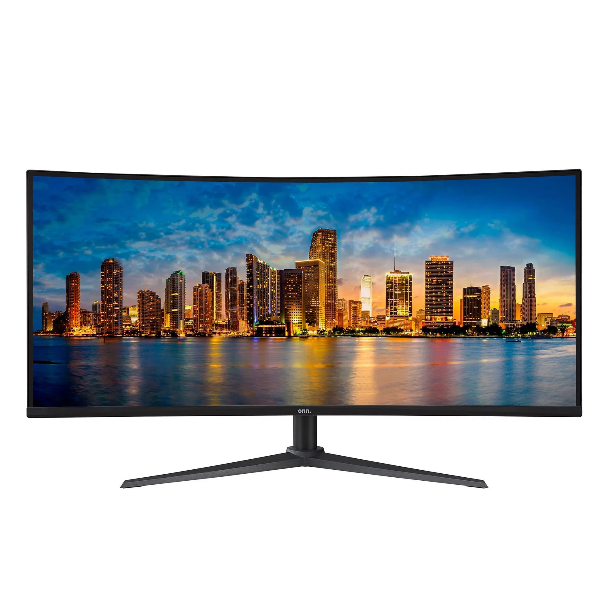 onn 34" Curved Ultrawide WQHD (3440 x 1440p) 120Hz Bezel-Less Office Monitor with Cable, Black