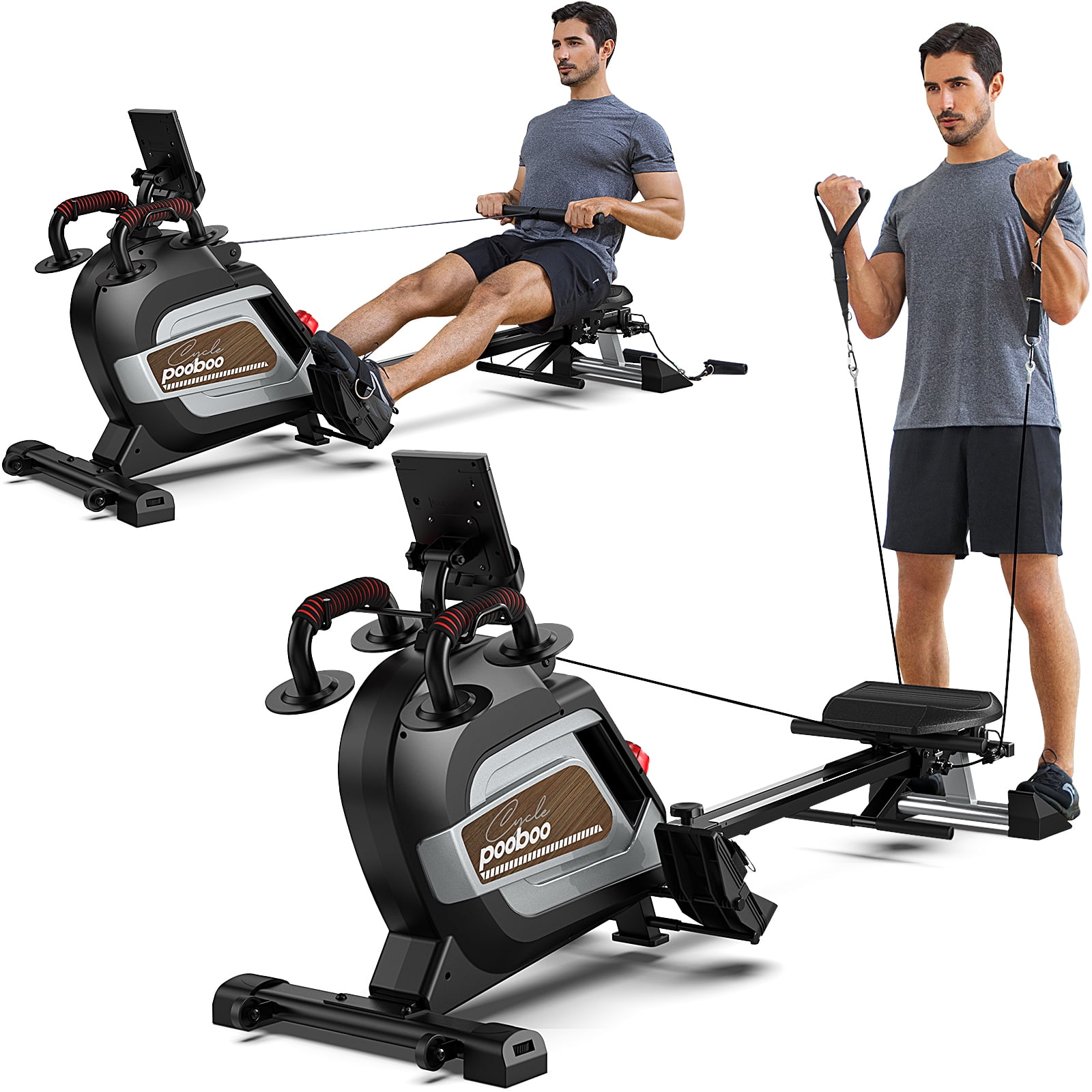 pooboo H016 14 Level Adjustable Magnetic Resistance Rowing Machine