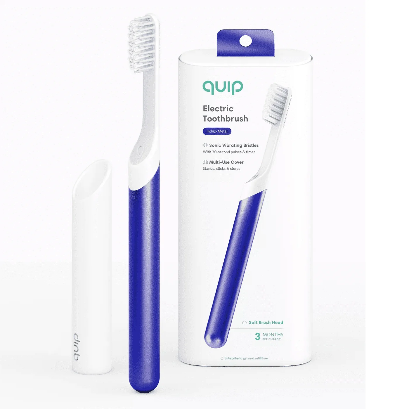 quip Plastic Electric Toothbrush Starter Kit 2 Minute Timer +Travel Case, Indigo