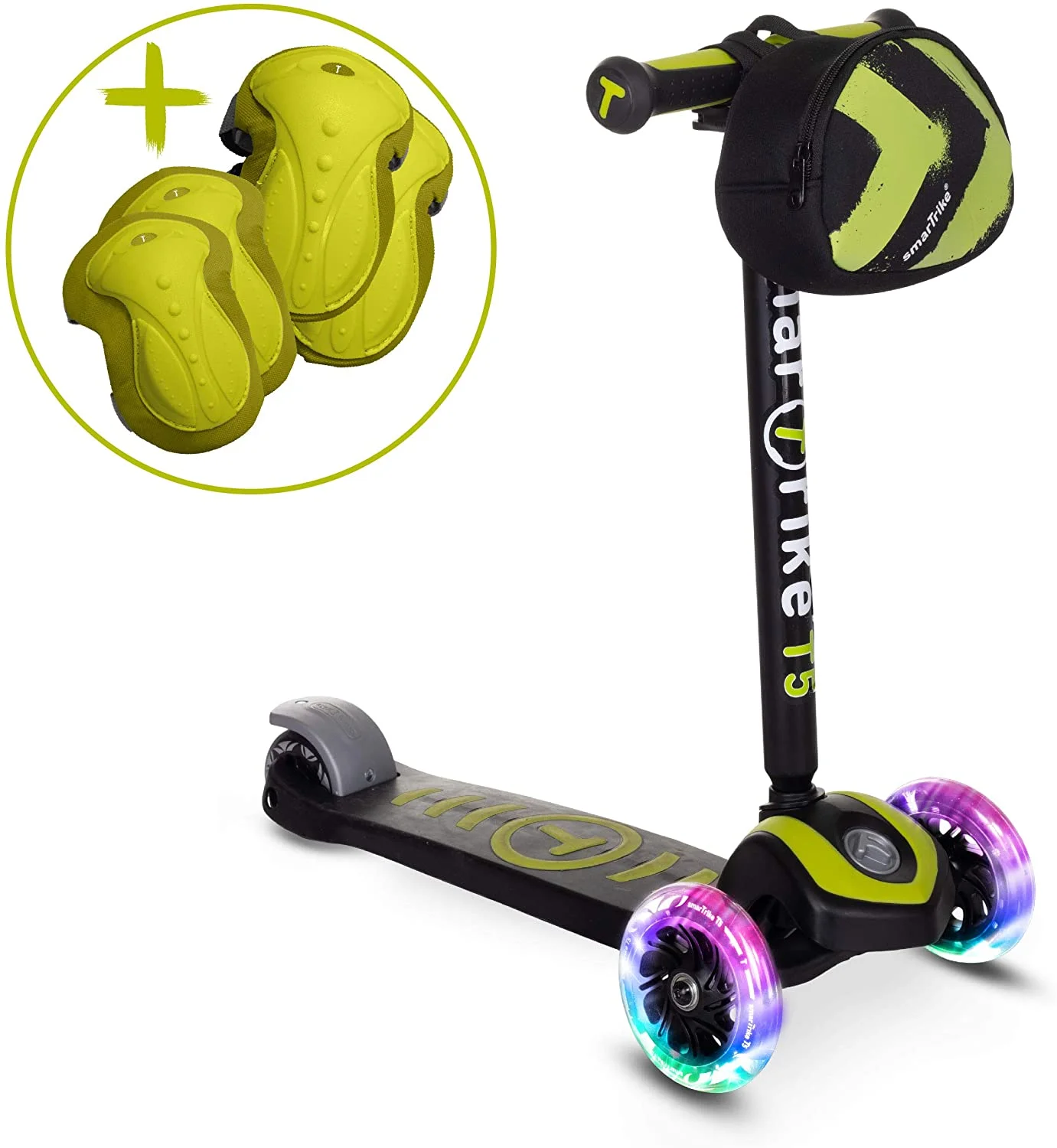 smarTrike T5 3-in-1 Kids Scooter with Safety Gear Included, 3Years+, Green